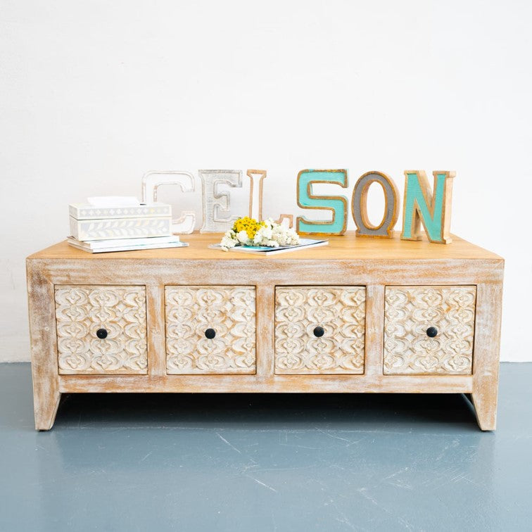 Colter Carved Wooden Coffee Table