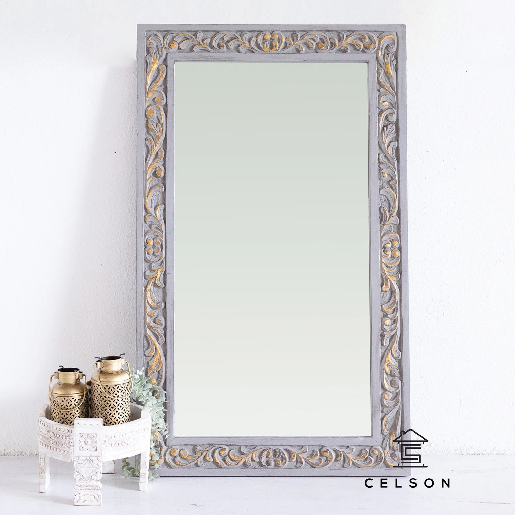 Evan Carved Wooden Mirror