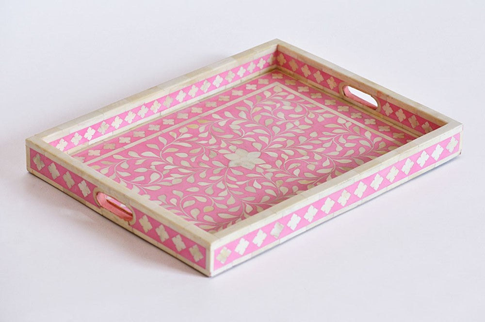 Terri Tu Bone Inlay Tray with Floral Pattern
