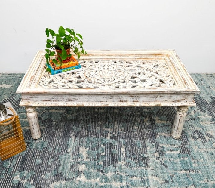 Ecbert Wooden Carved Coffee Table