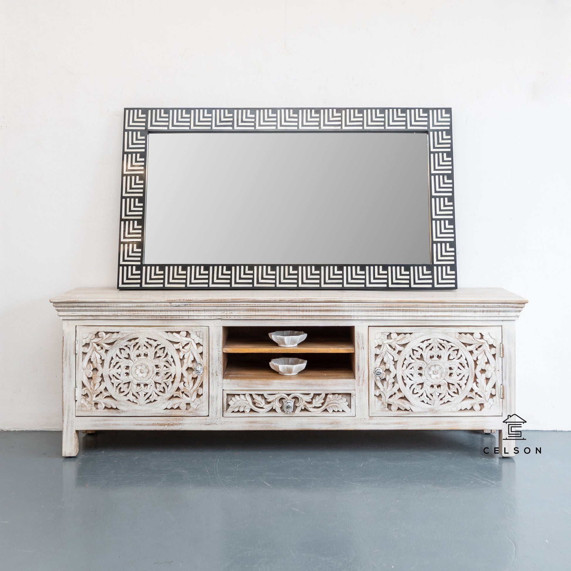 Megan Hand Carved Wooden TV Cabinet