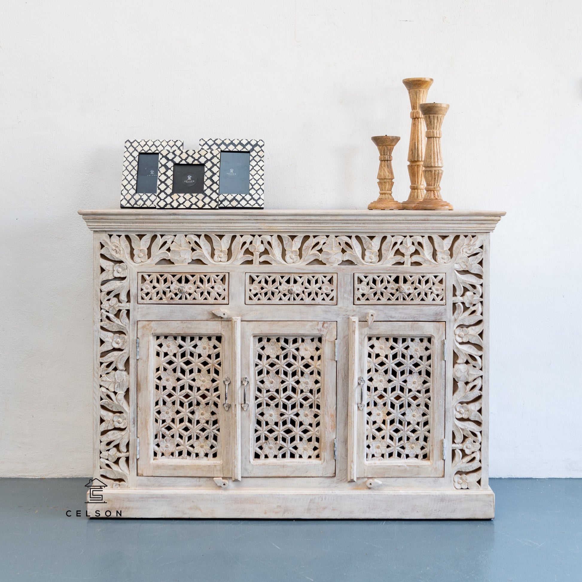 Enzzo Hand Carved Wooden Sideboard
