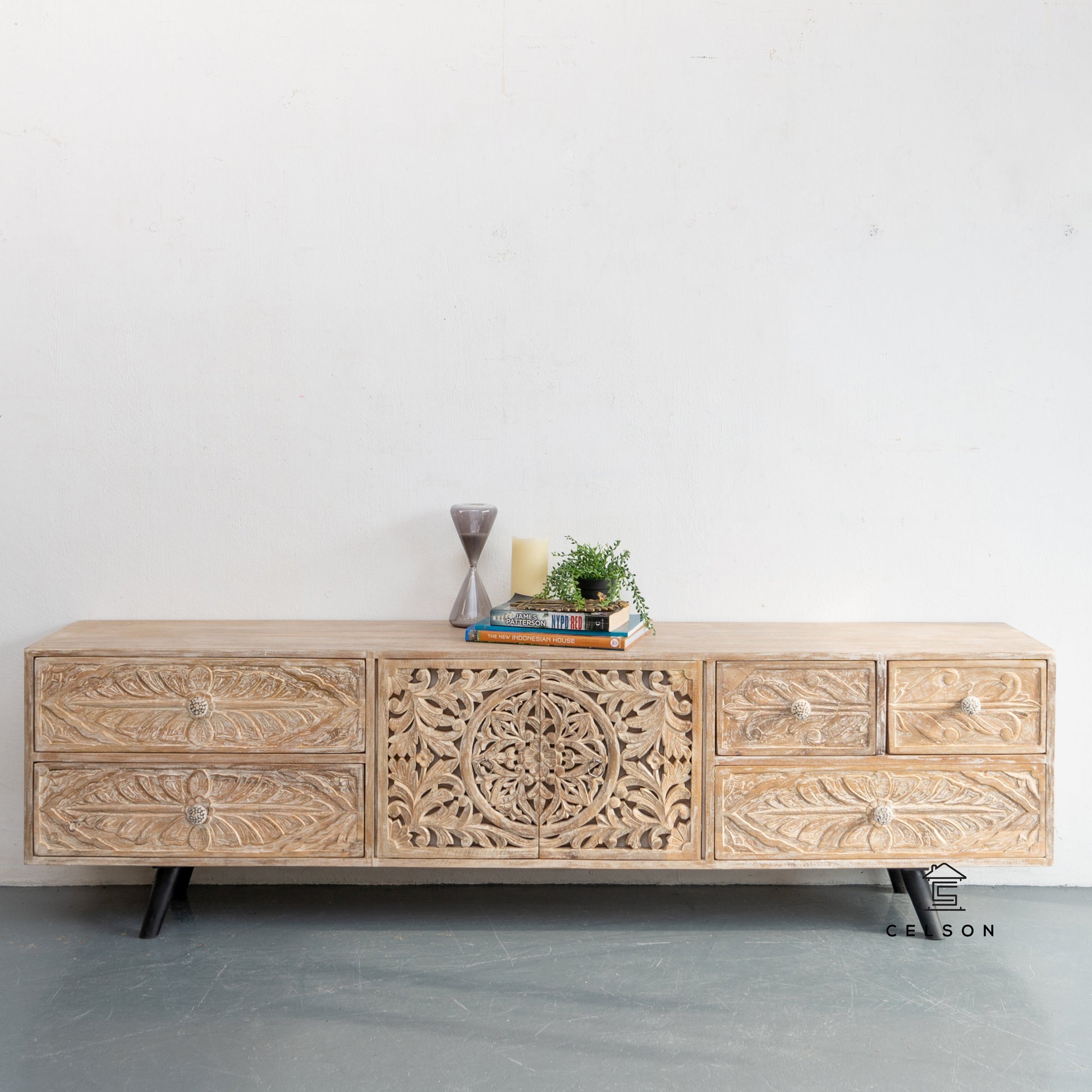 Emma Hand Carved wooden TV Cabinet