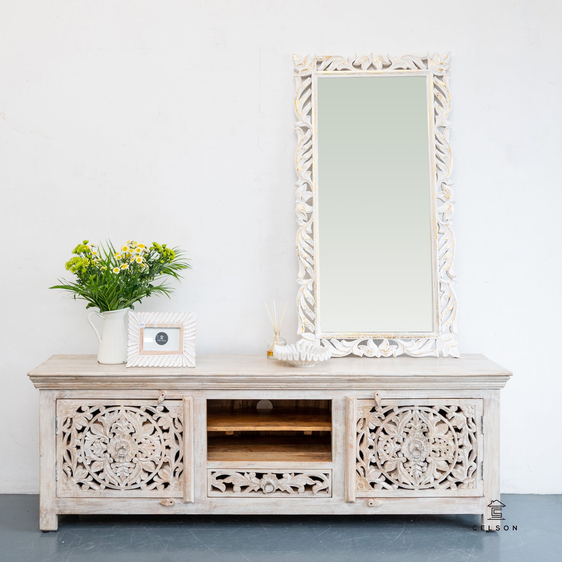 Megha Hand Carved Wooden TV Cabinet