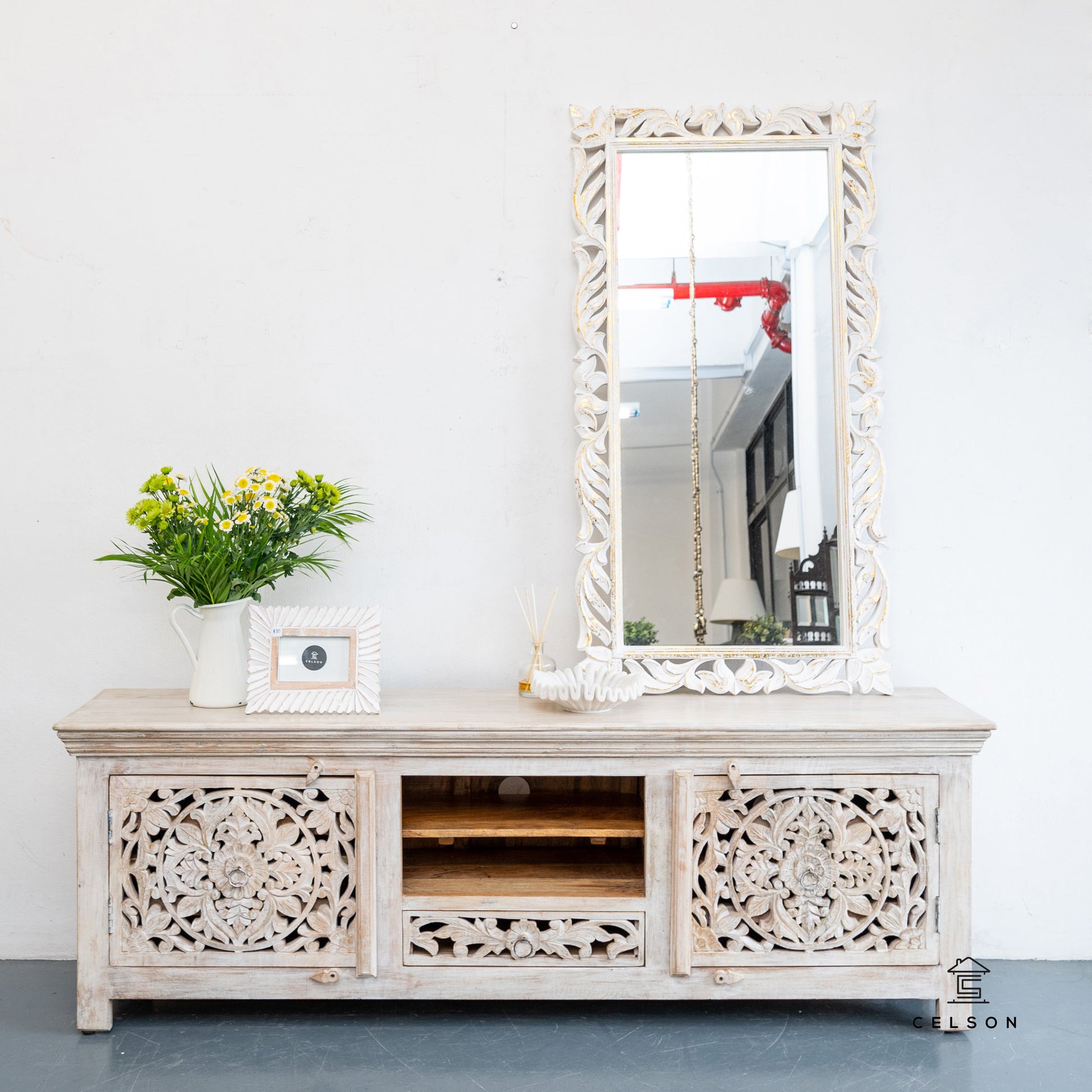 Megha Hand Carved Wooden TV Cabinet