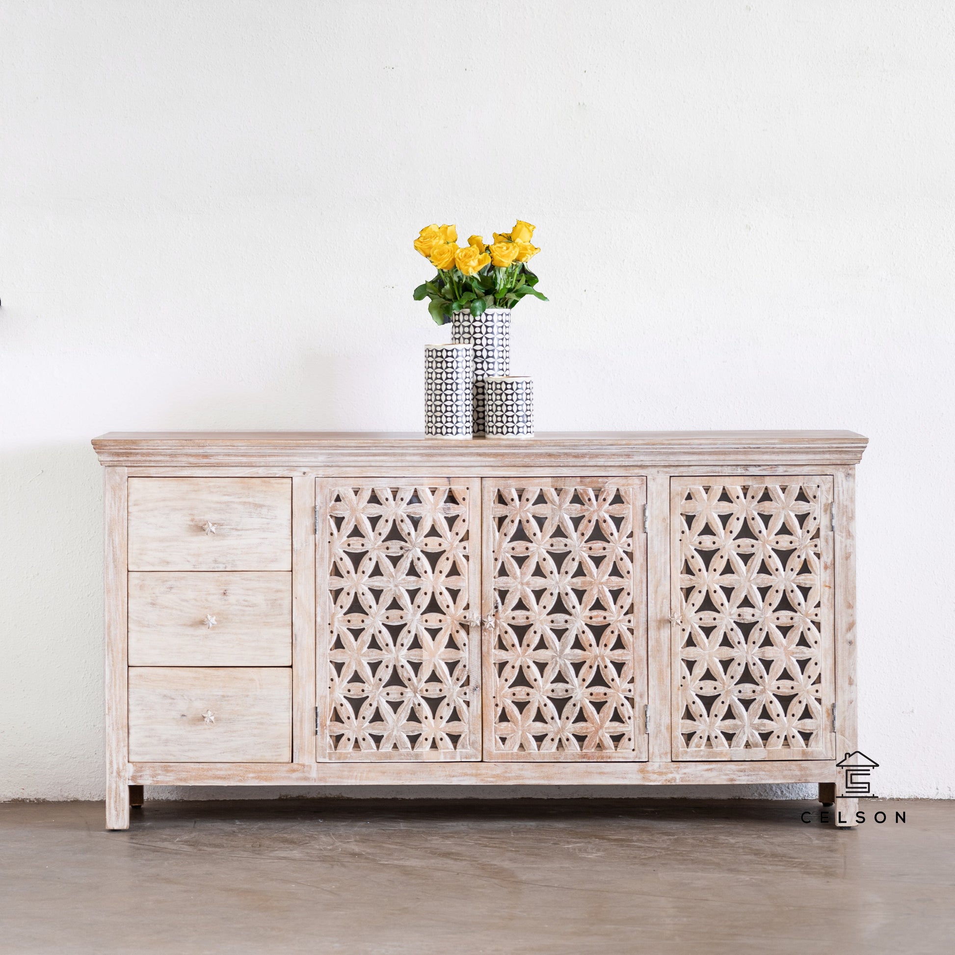 Vishwa Hand Carved Wooden Sideboard