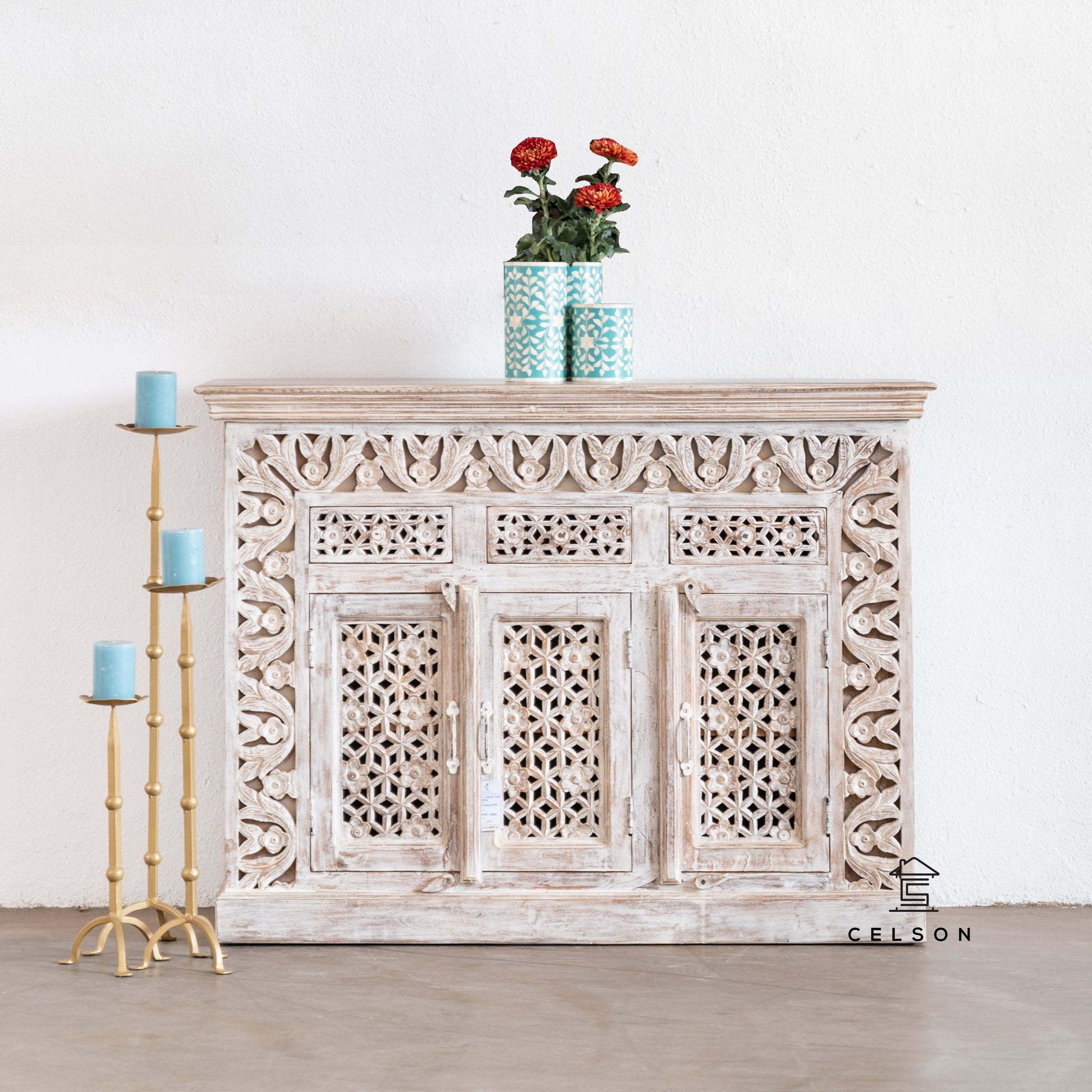 Enzzo Hand Carved Wooden Sideboard
