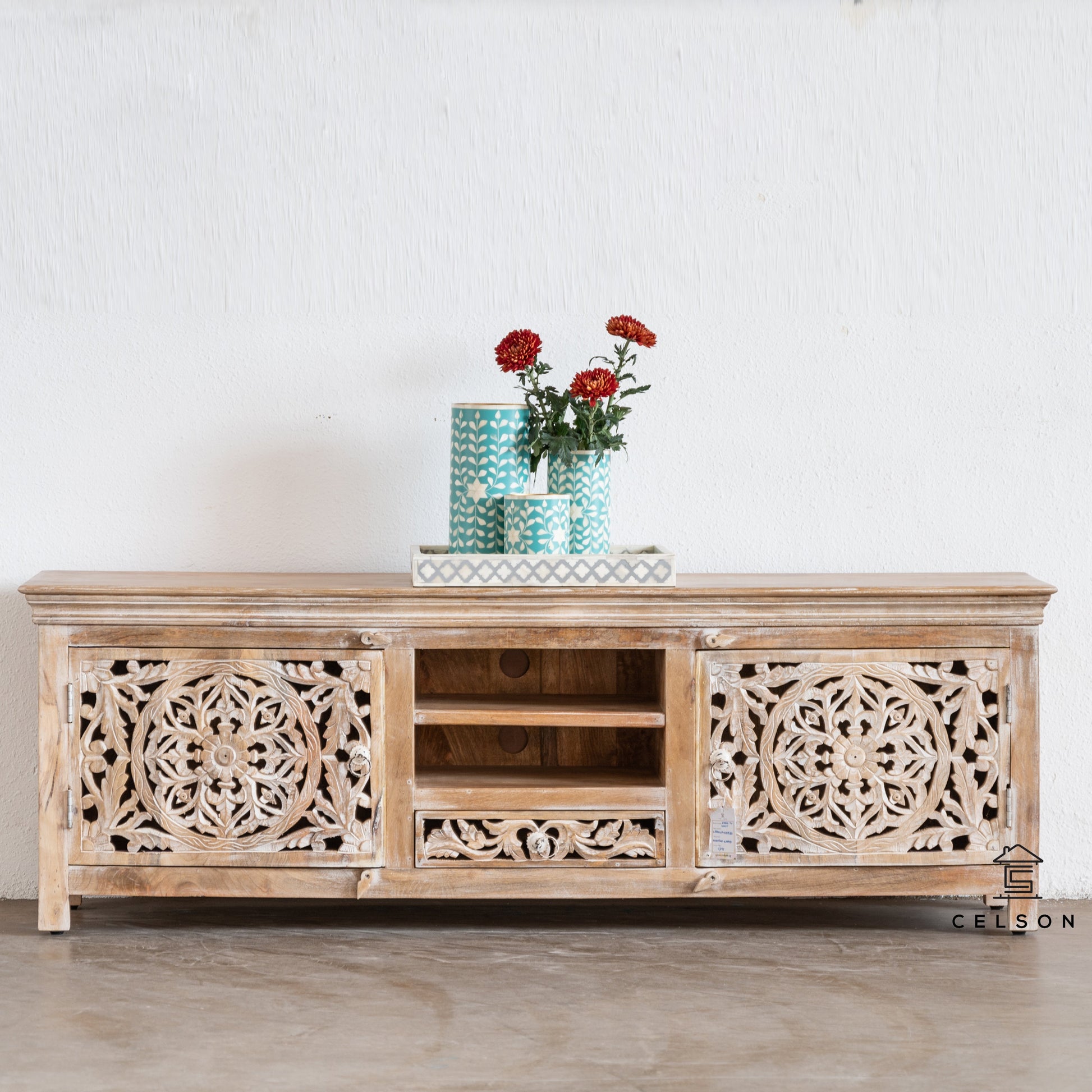 Megha Hand Carved Wooden TV Cabinet
