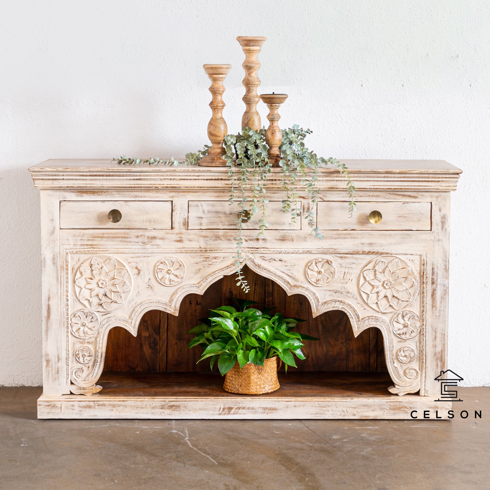 Danny Carved Wooden Console Table