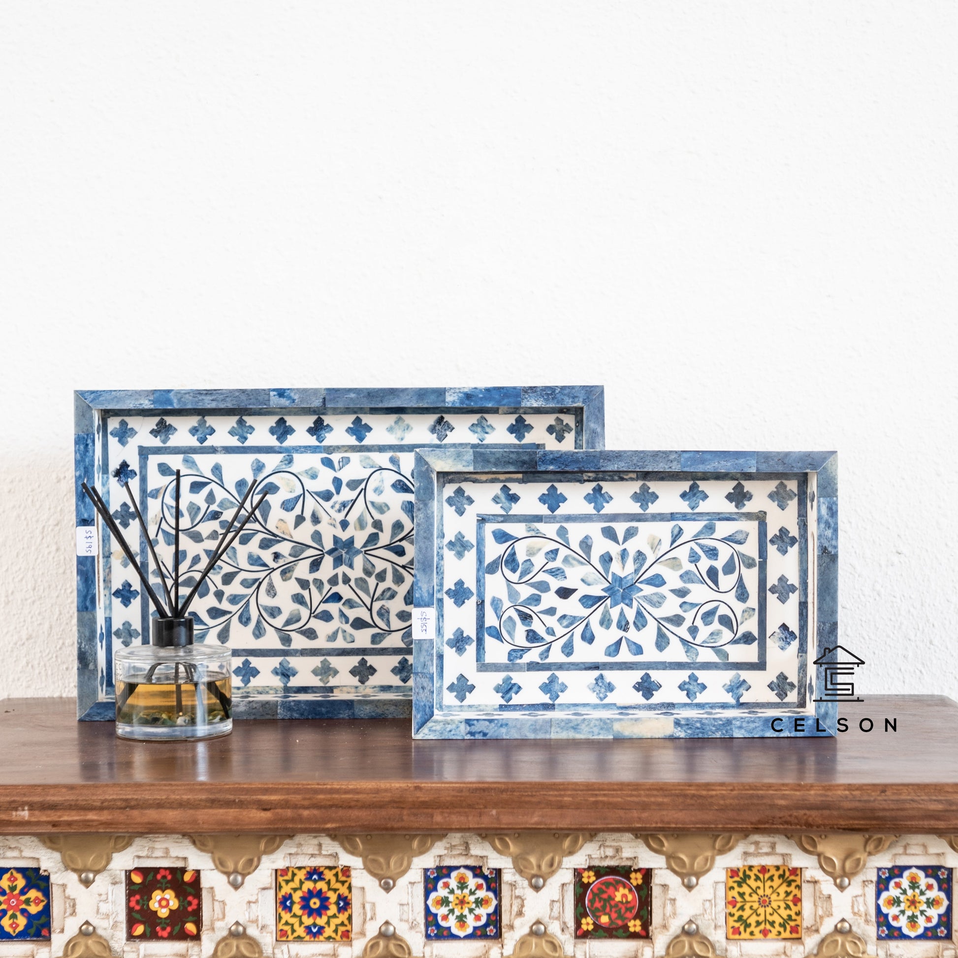 Aliza Bone Inlay Floral Pattern Tray