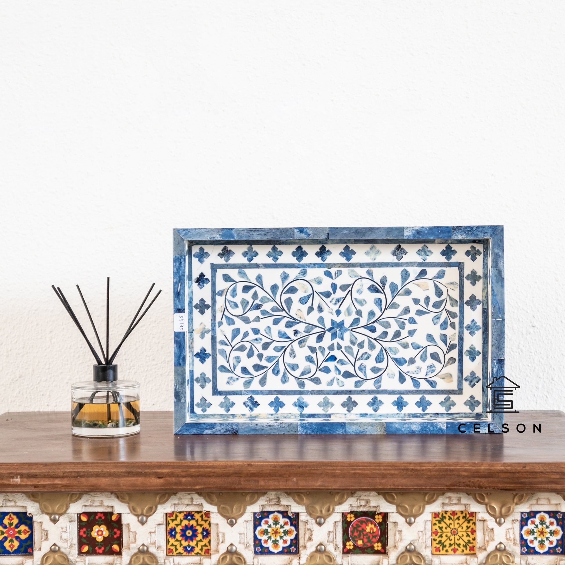 Aliza Bone Inlay Floral Pattern Tray