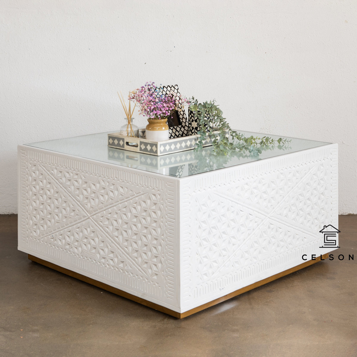 Lauritta Carved Wooden Coffee Table