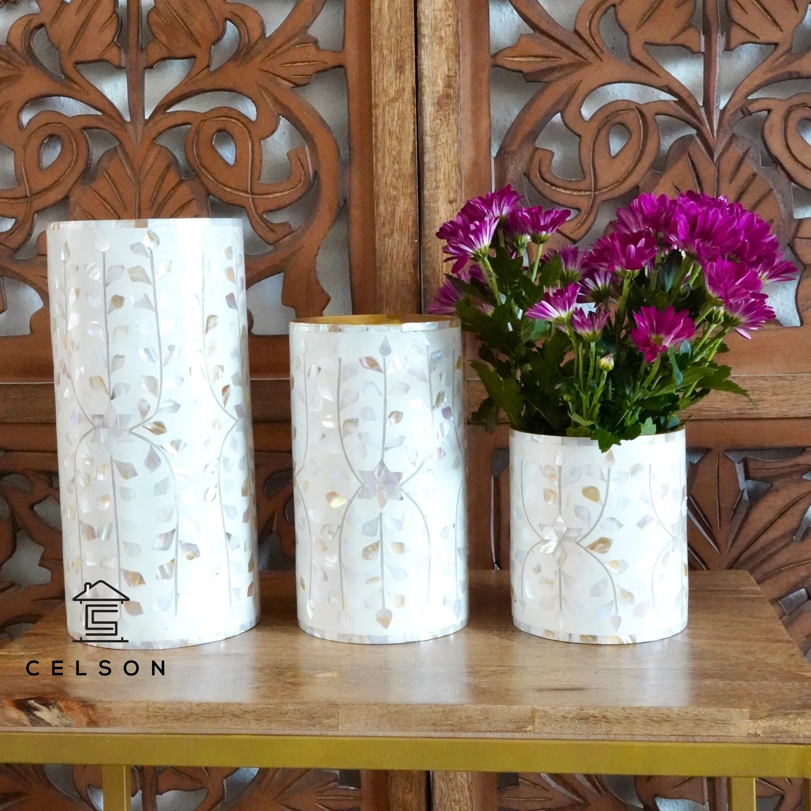 Shea Mother Of Pearl Inlay Vase