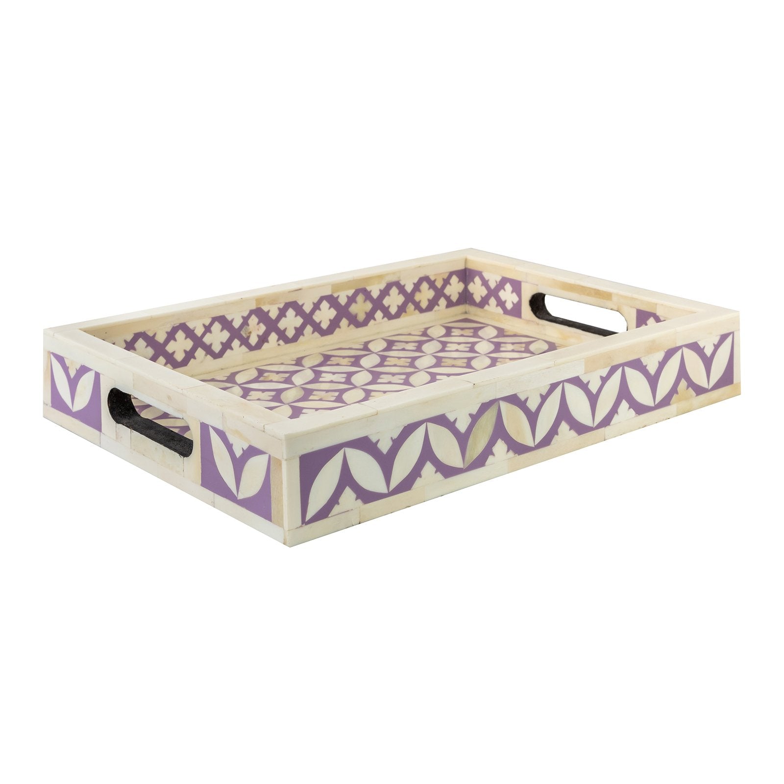 Elias Bone Inlay Tray with Geometric Pattern