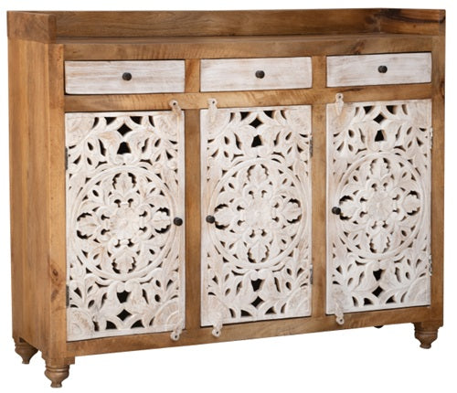 Polar Hand Carved Wooden Shoe Cabinet