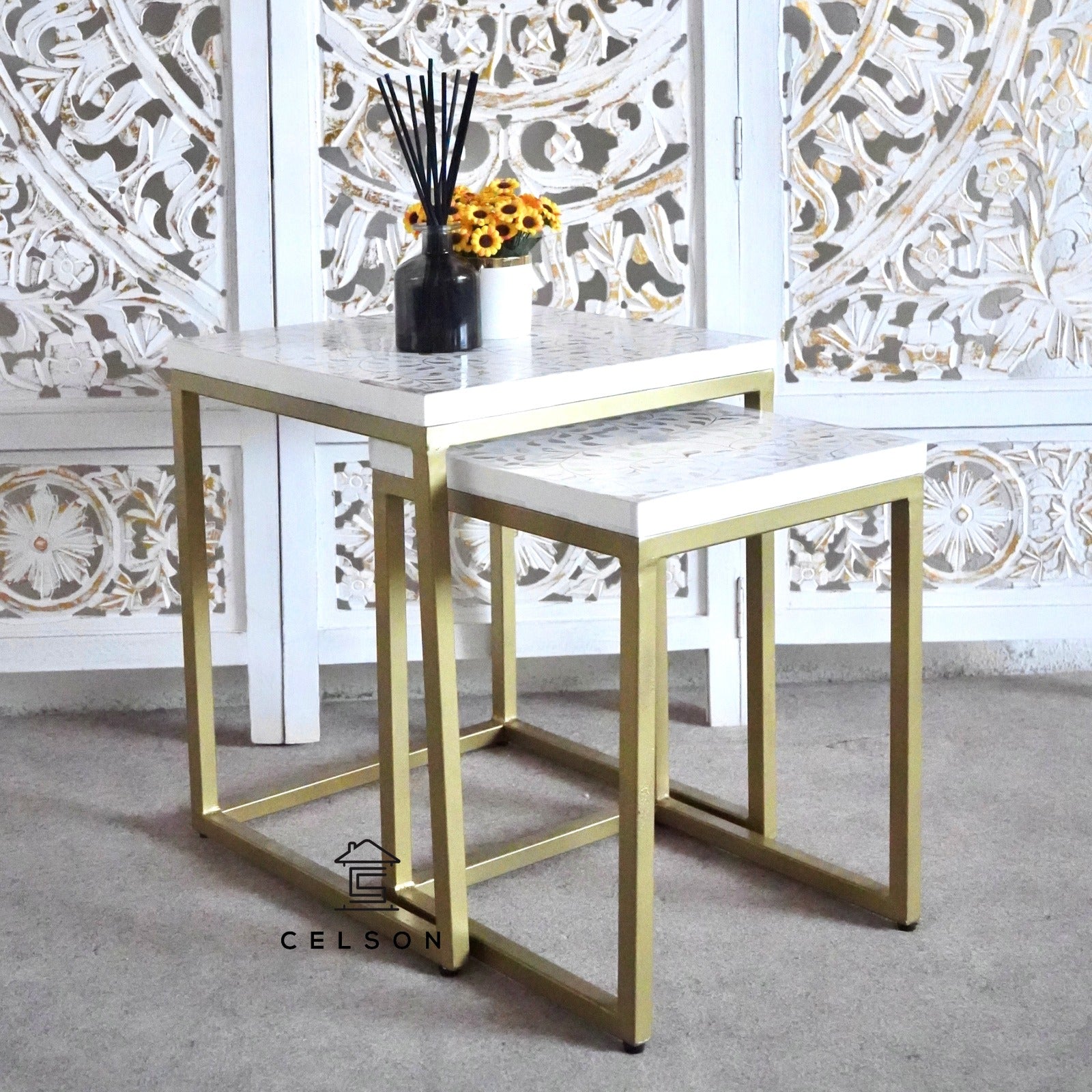 Lily Mother Of Pearl Inlay Nesting Tables