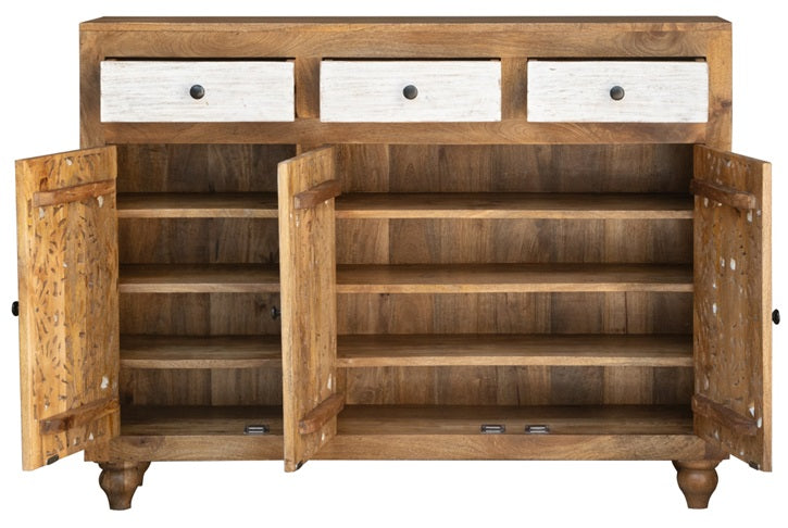 Polar Hand Carved Wooden Shoe Cabinet