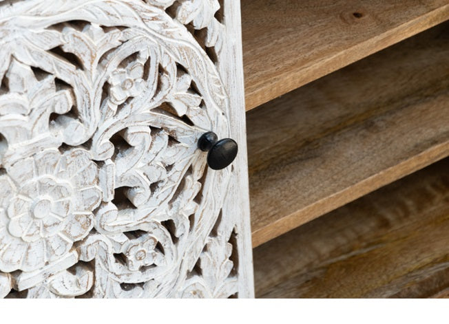 Polar Hand Carved Wooden Shoe Cabinet