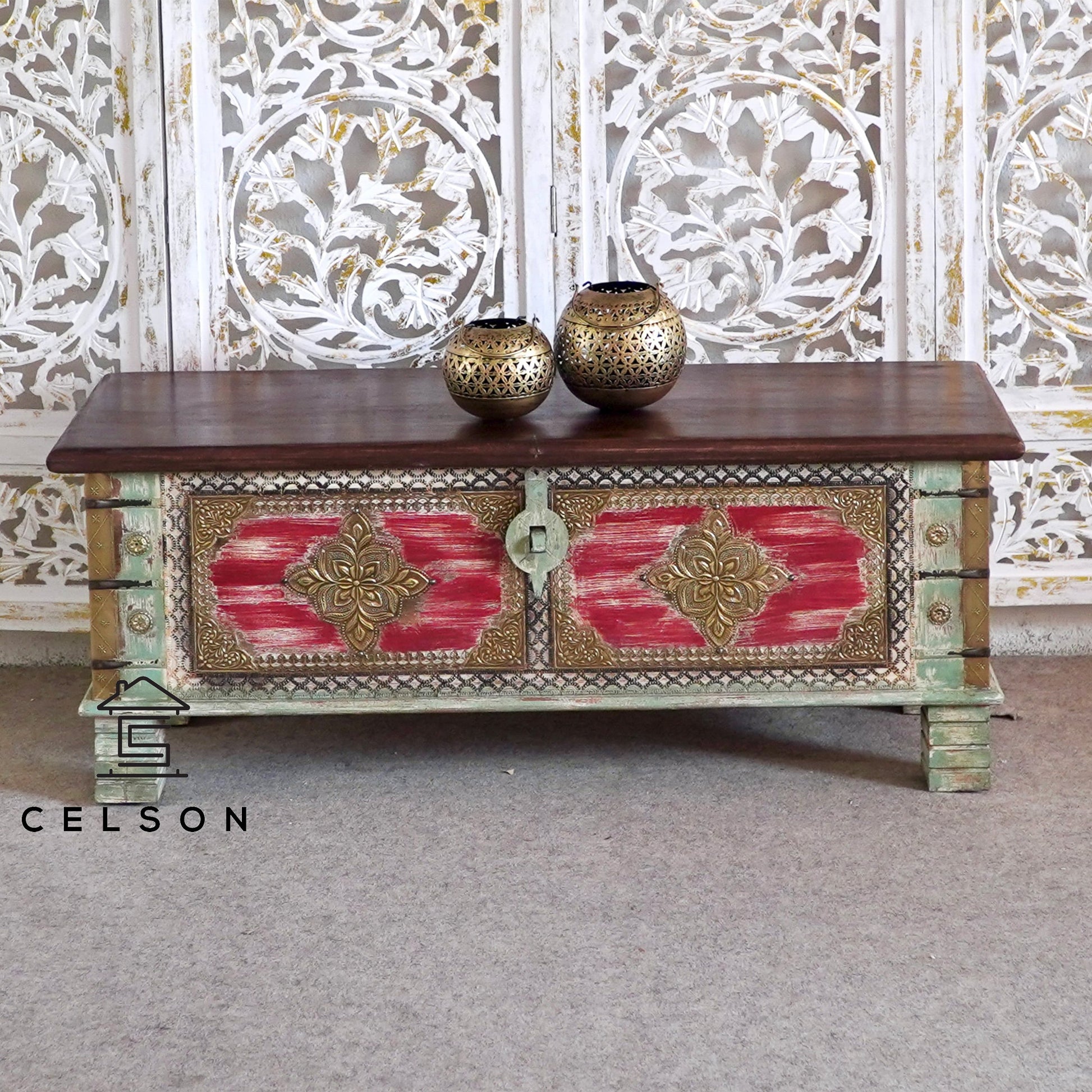 Kate Vintage Style Brass Fitted Wooden Trunk