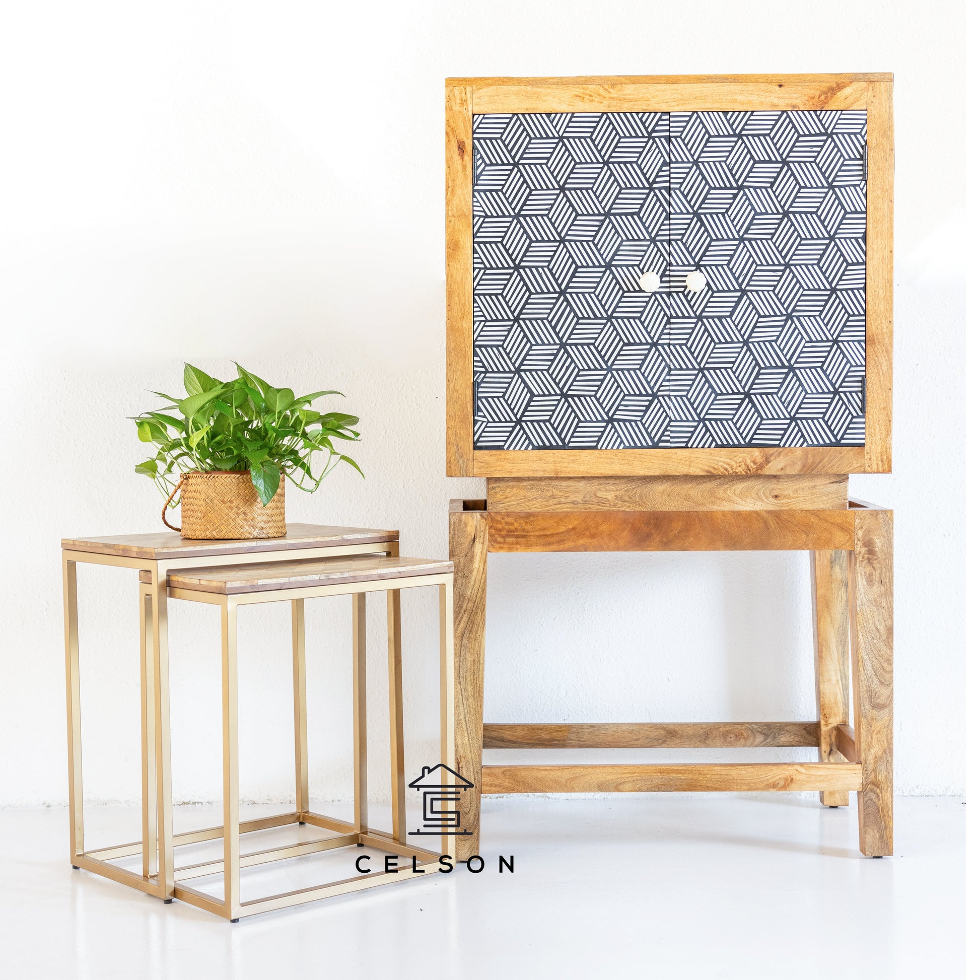 Toby Bone Inlay Bar Cabinet