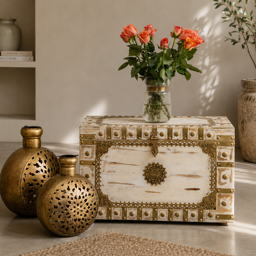 Camila Carved Wooden Storage Trunk