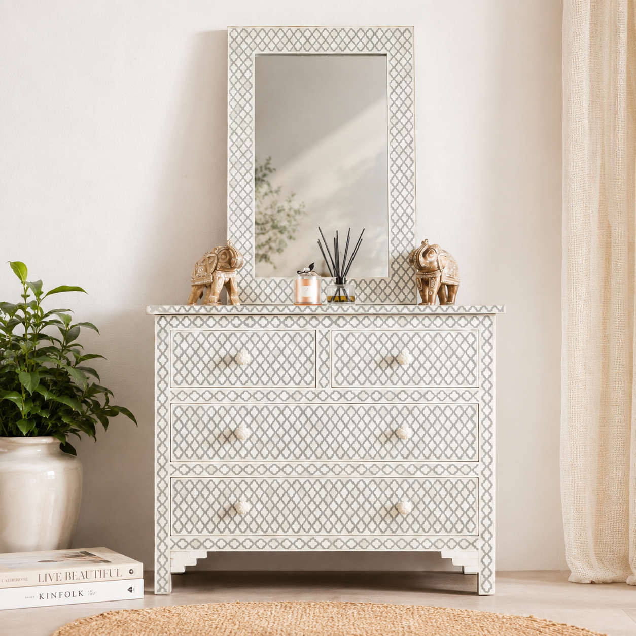 Eva Bone Inlay Chest of drawer and Mirror