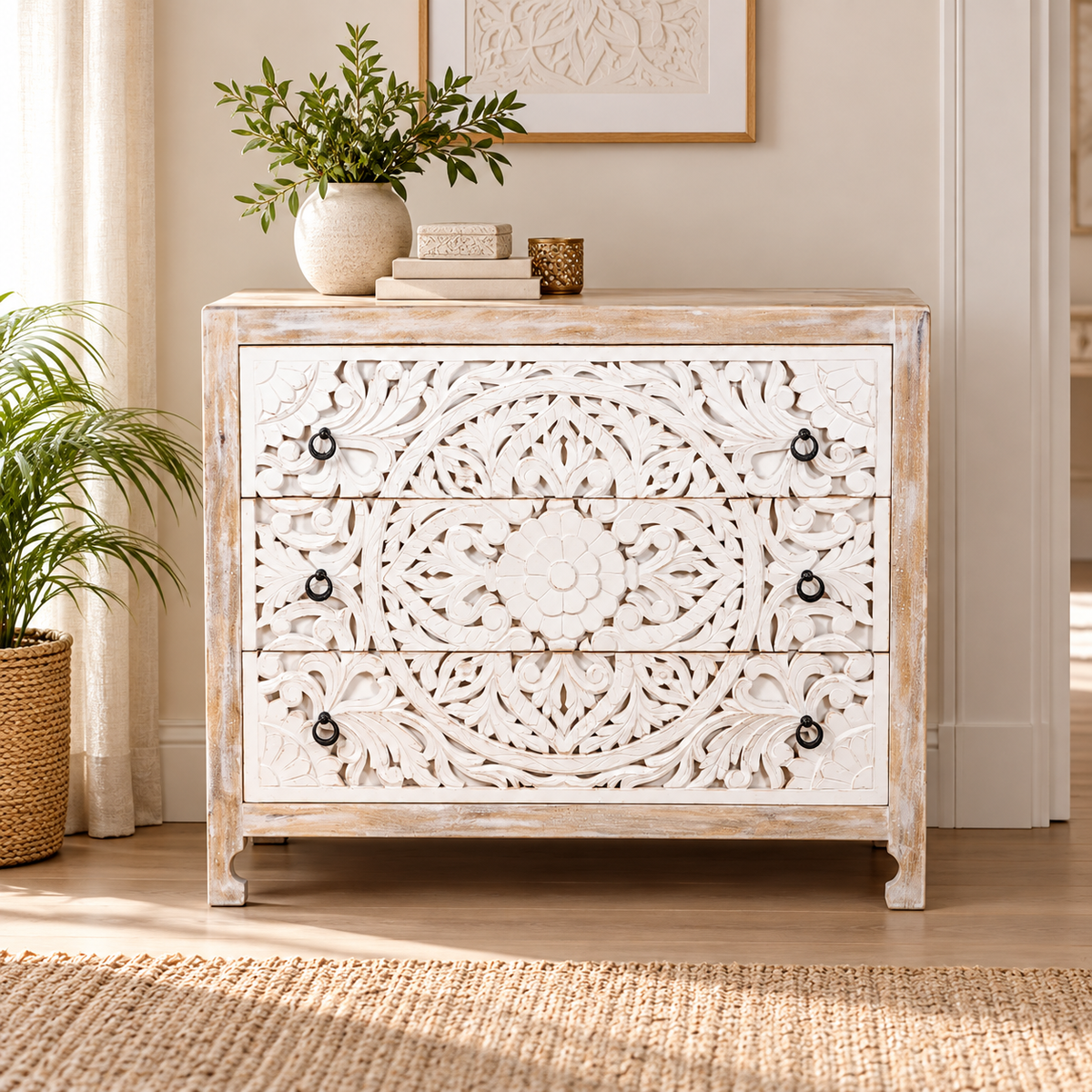Nyvor Carved Wooden Chest of Drawer