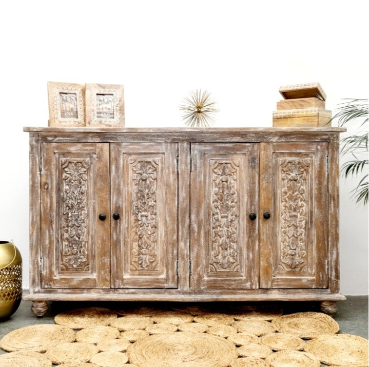 Colin Hand Carved Wooden Shoe Cabinet