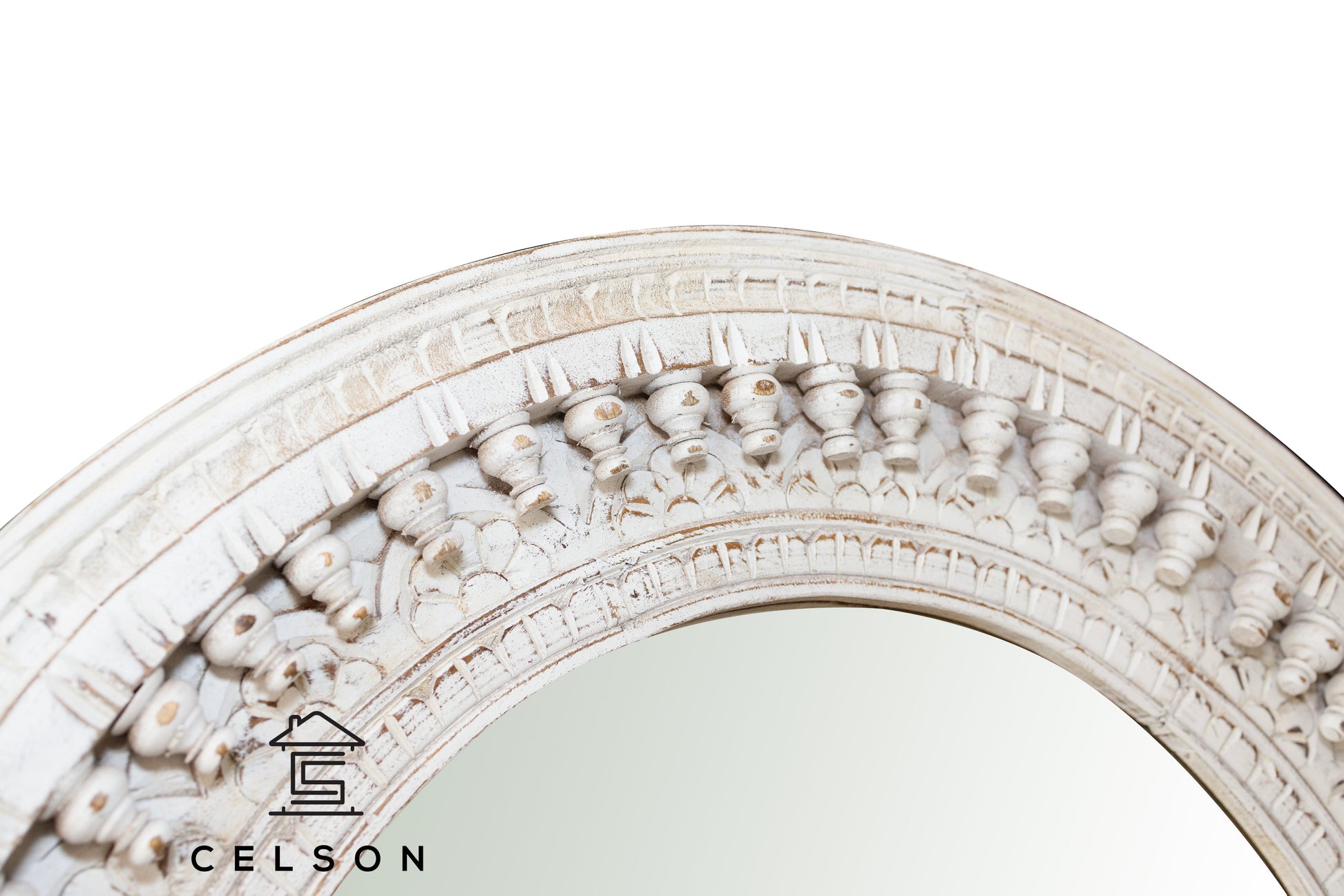 Becca Carved Spindle Round Mirror