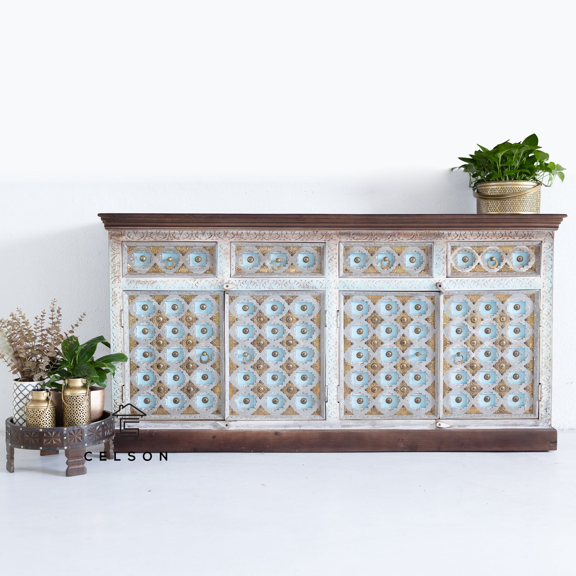 Wiki Hand Carved Wooden Sideboard