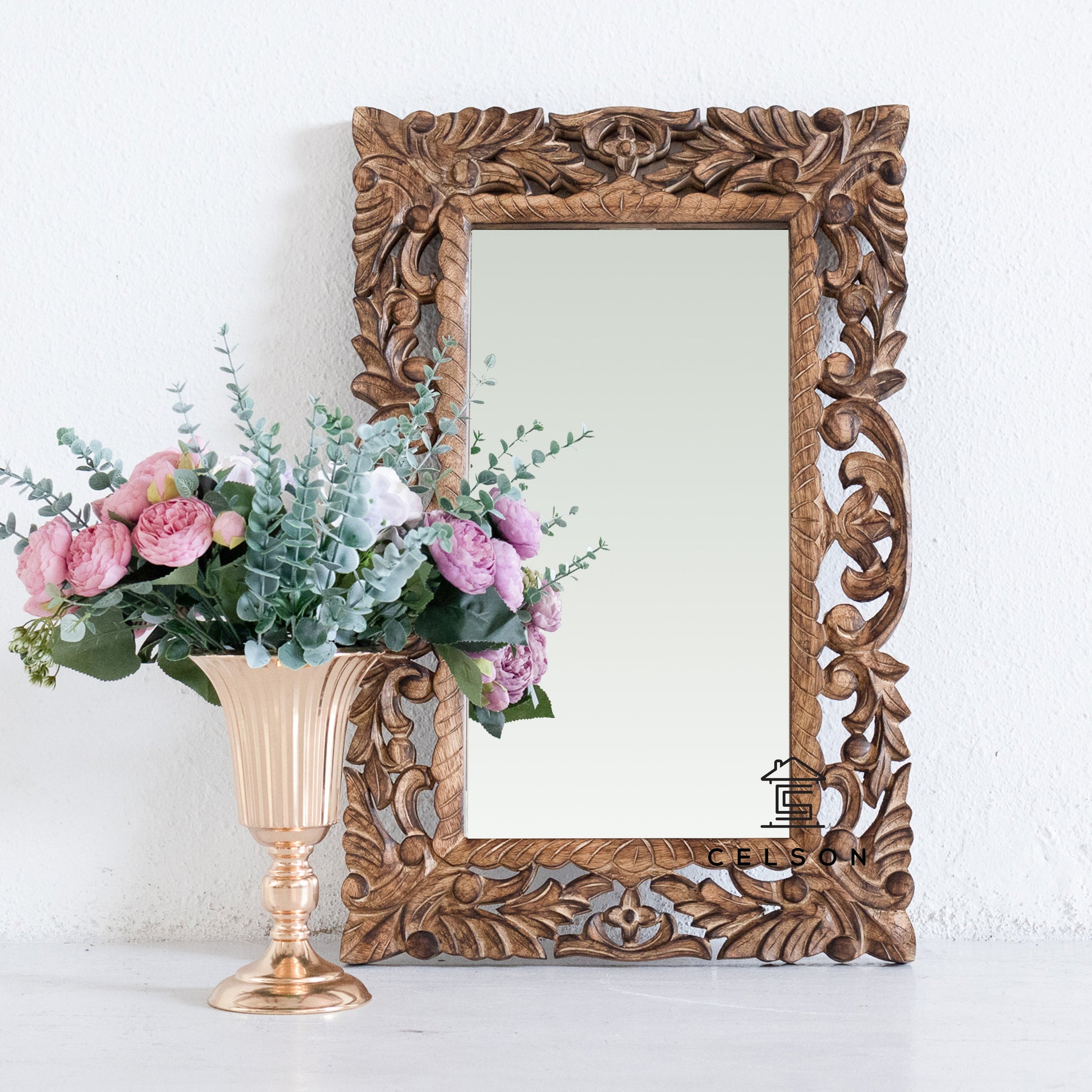 Caleb Carved Wooden Mirror