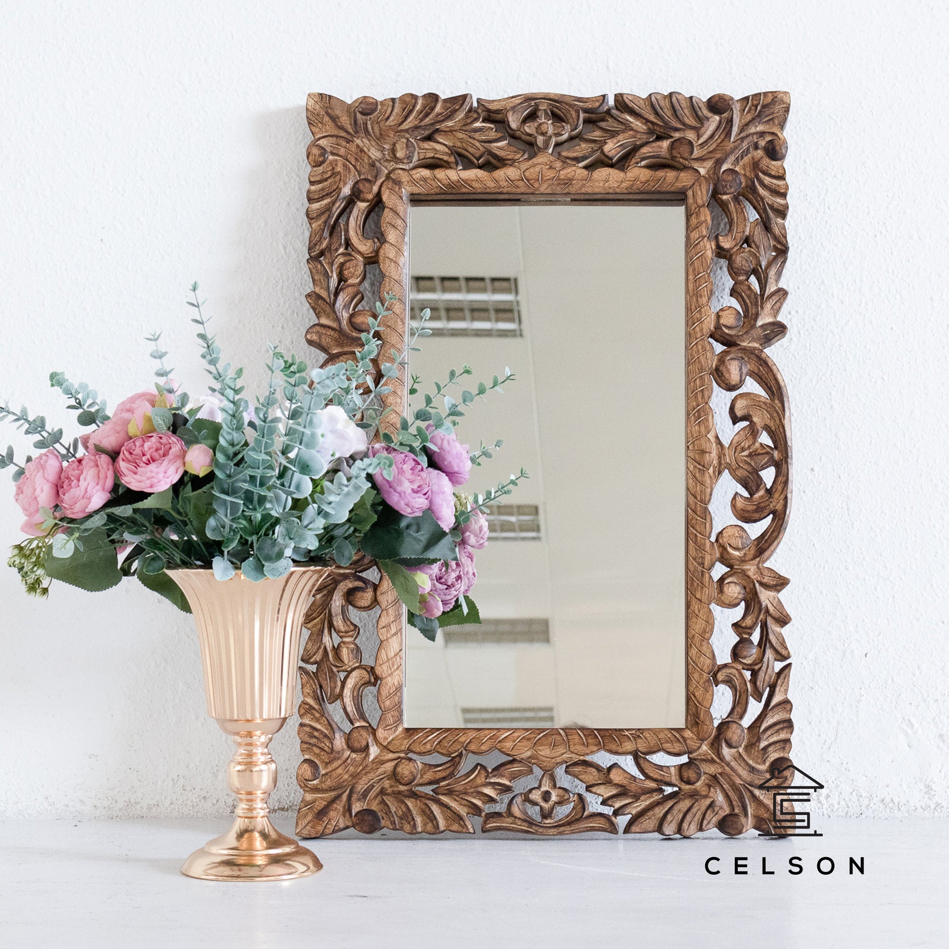 Caleb Carved Wooden Mirror