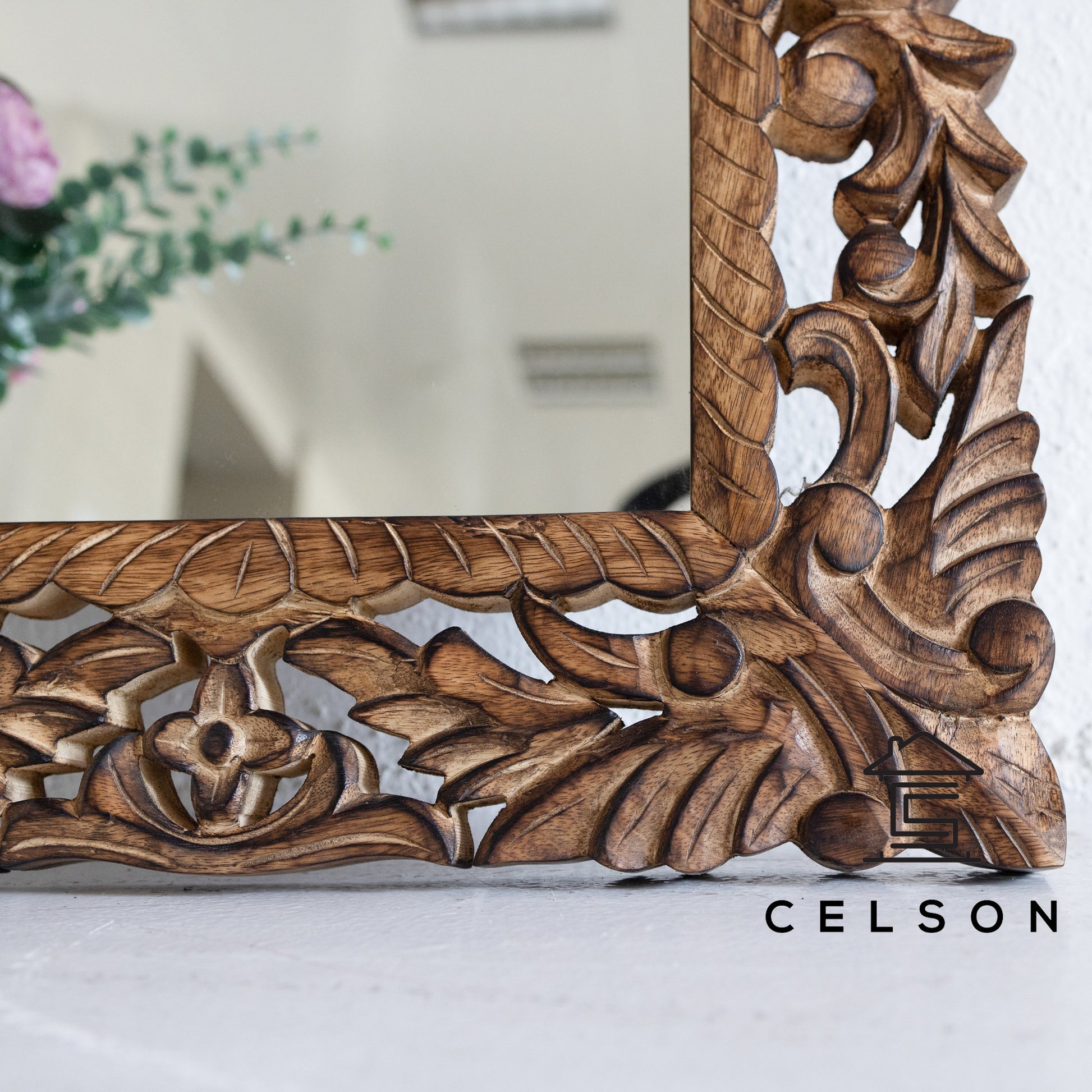 Caleb Carved Wooden Mirror