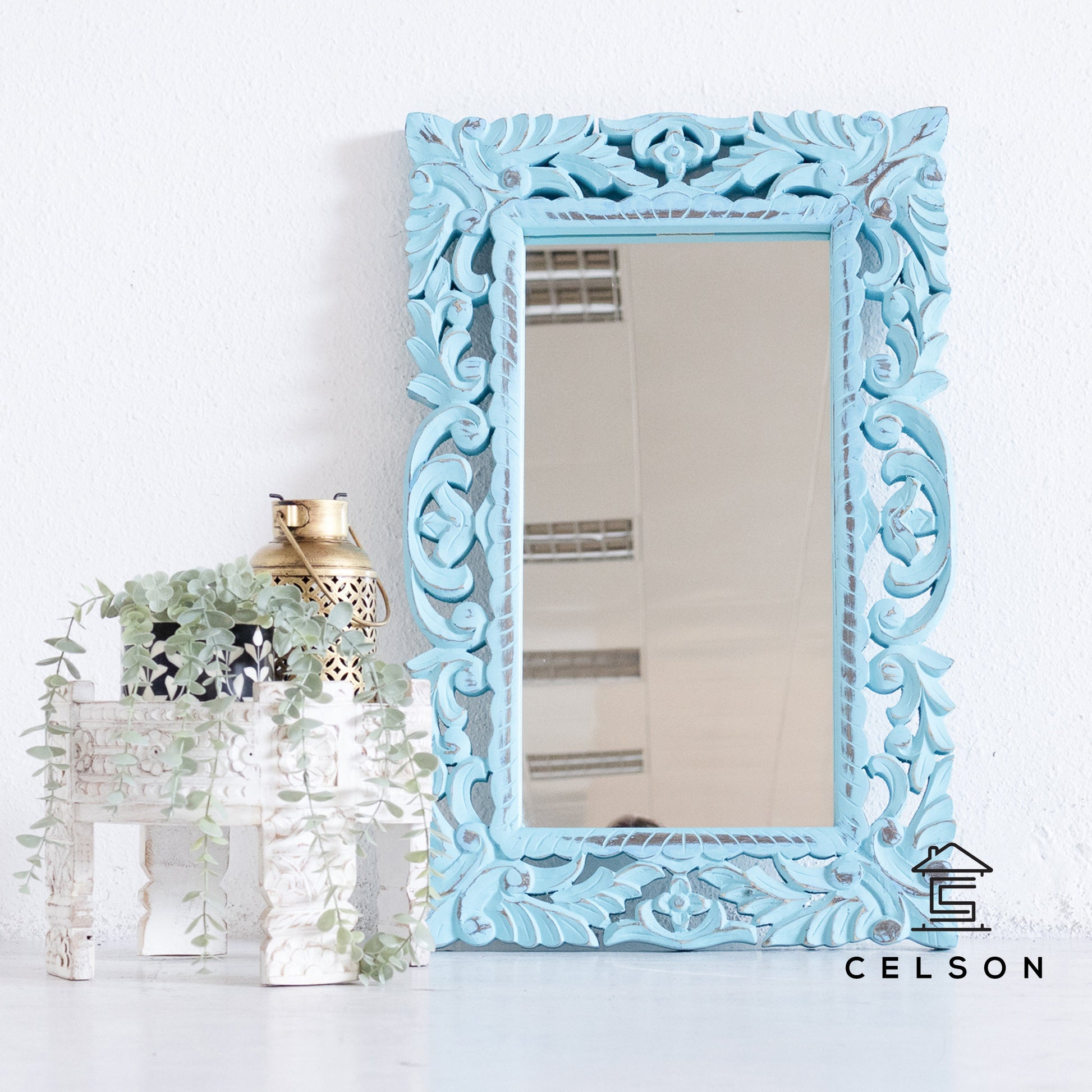 Aria Carved Wooden Mirror