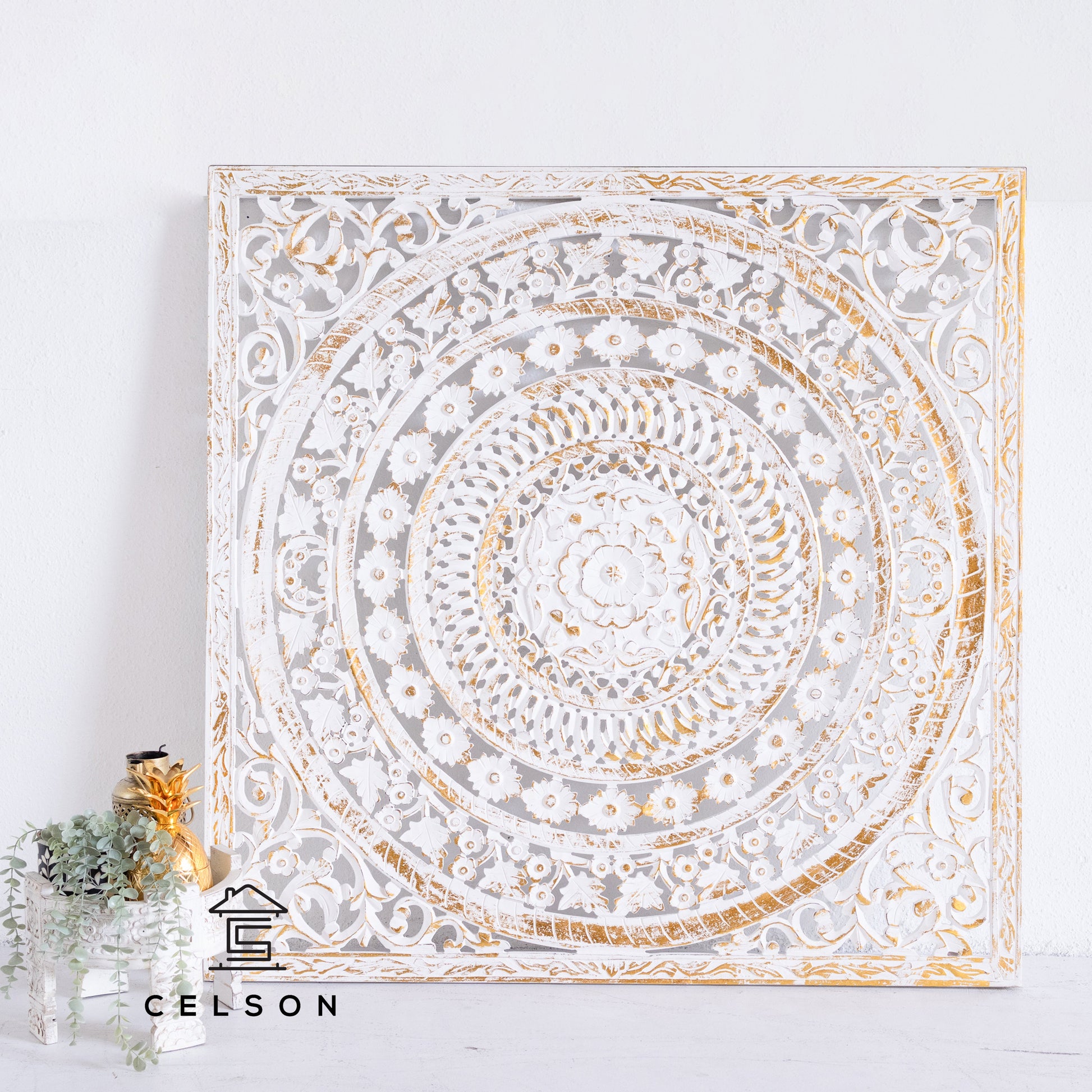 Liza Carved Wall Panel White Gold