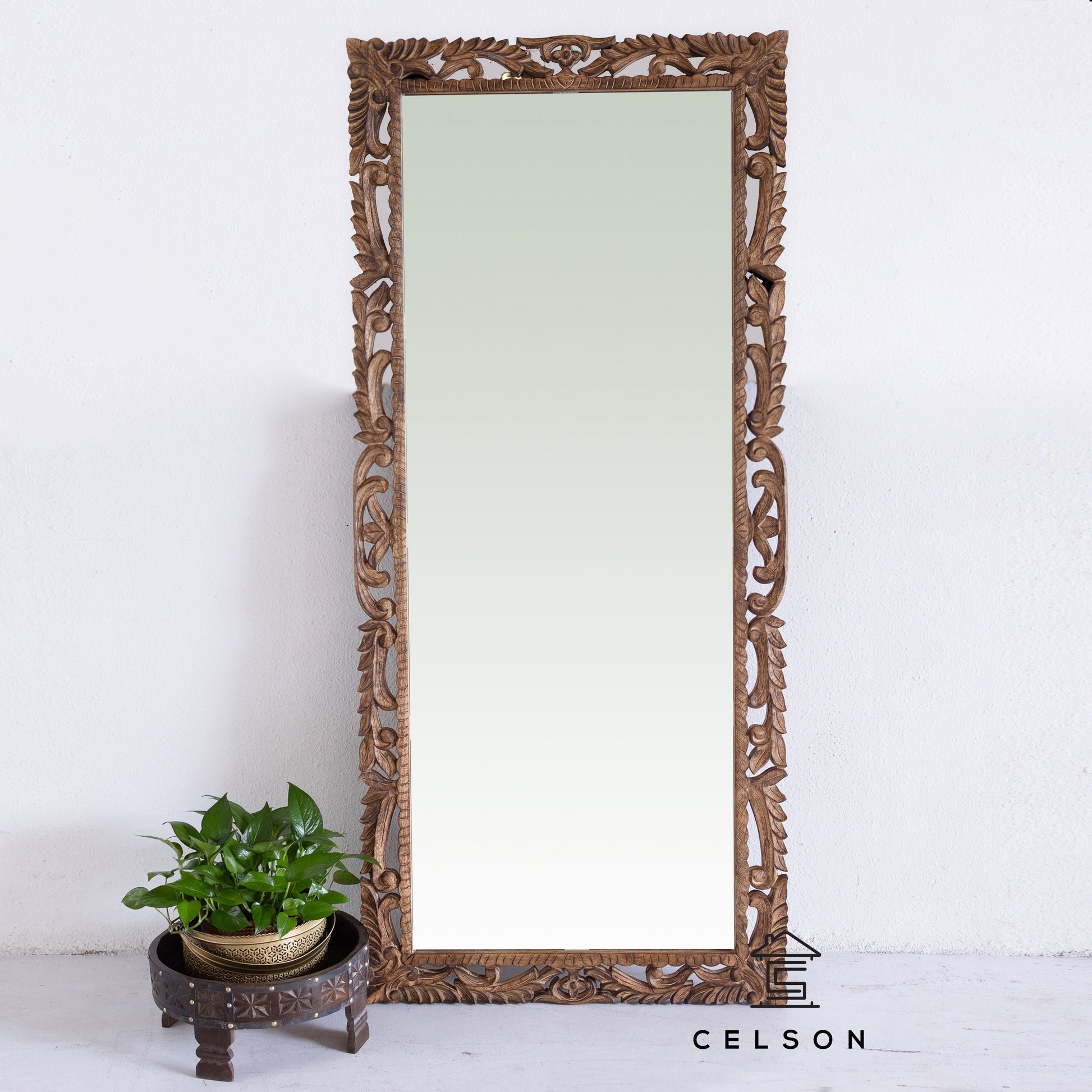 Caleb Carved Wooden Mirror