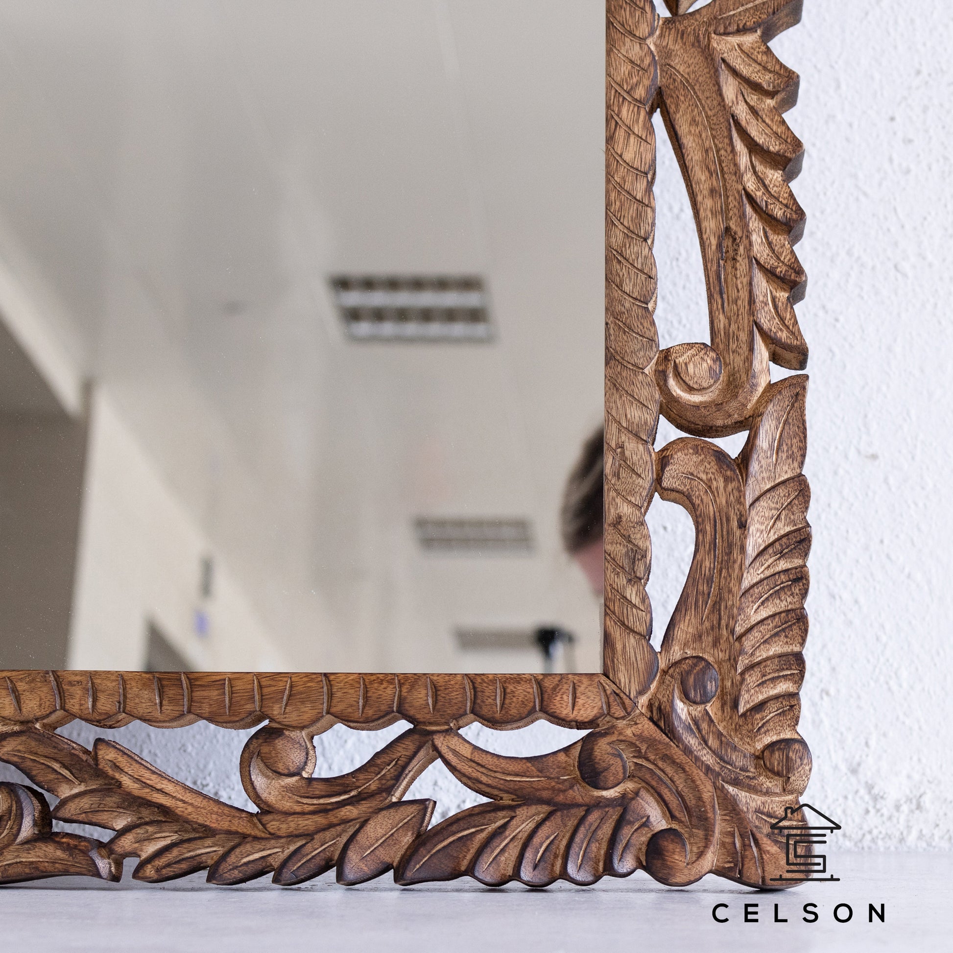 Caleb Carved Wooden Mirror