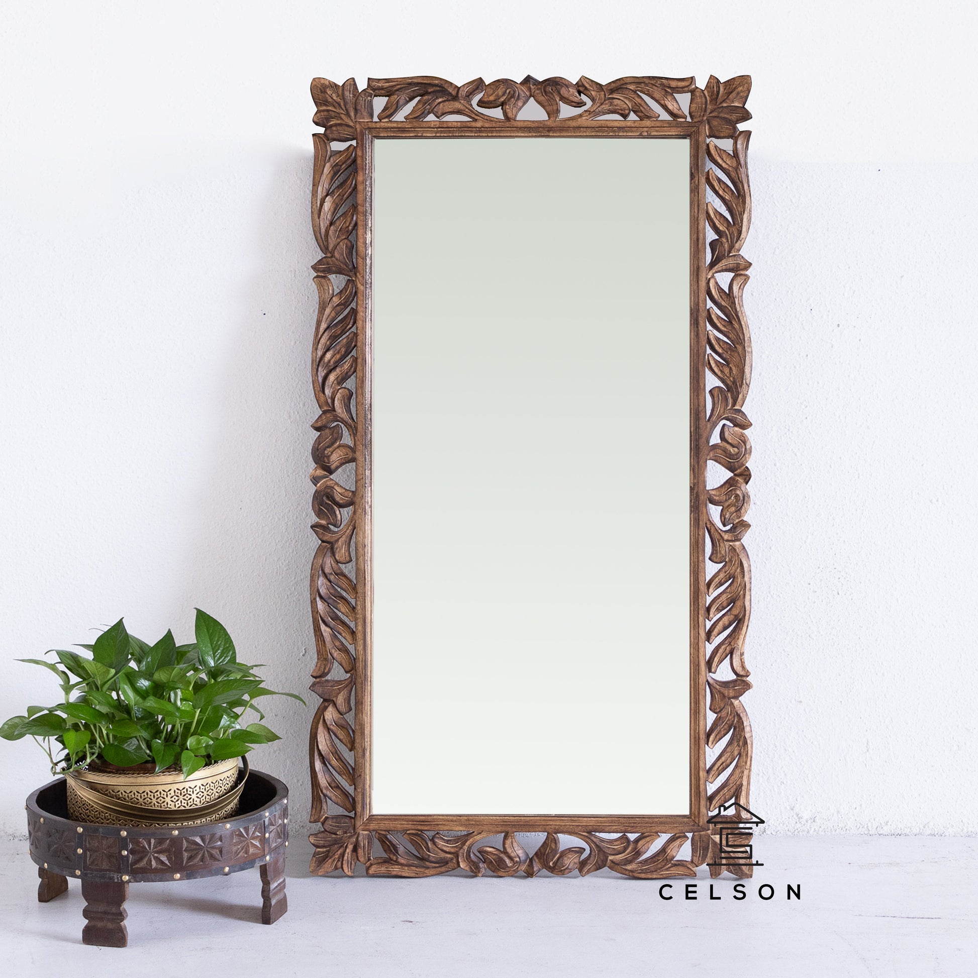 Caleb Carved Wooden Mirror