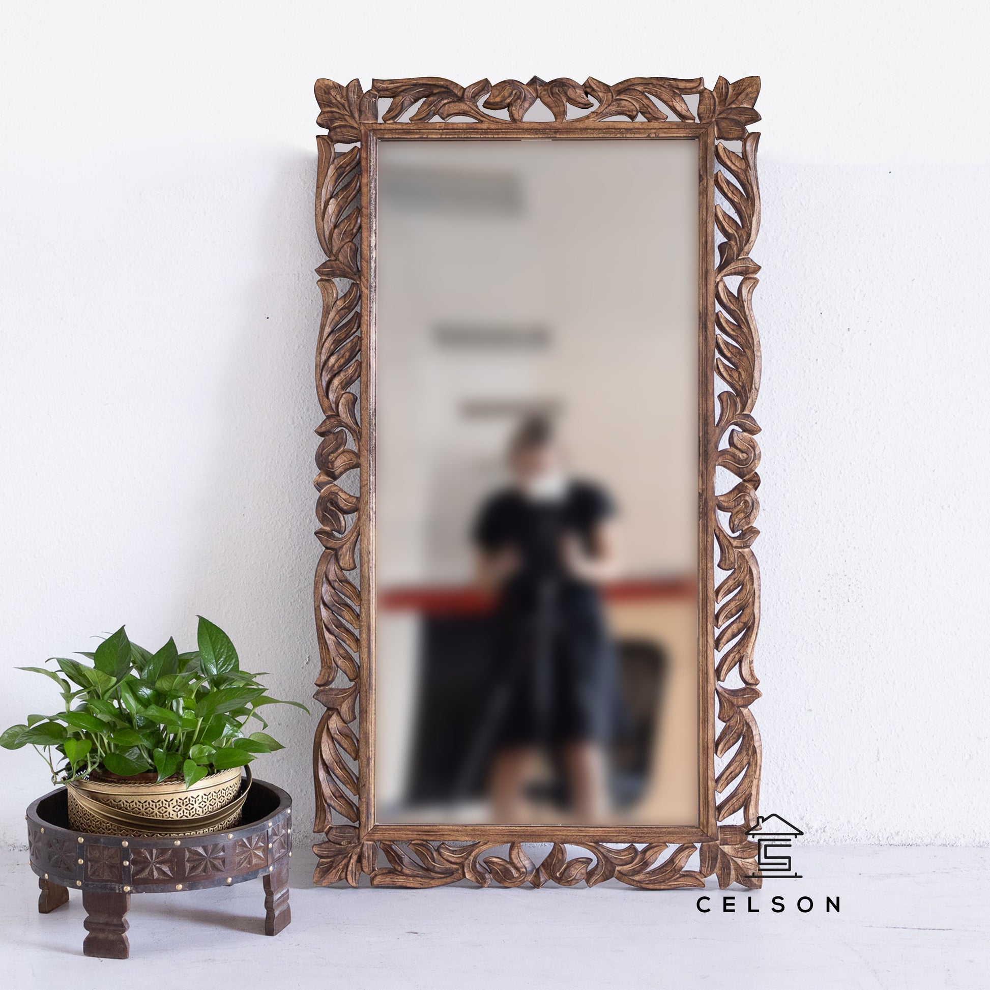 Caleb Carved Wooden Mirror