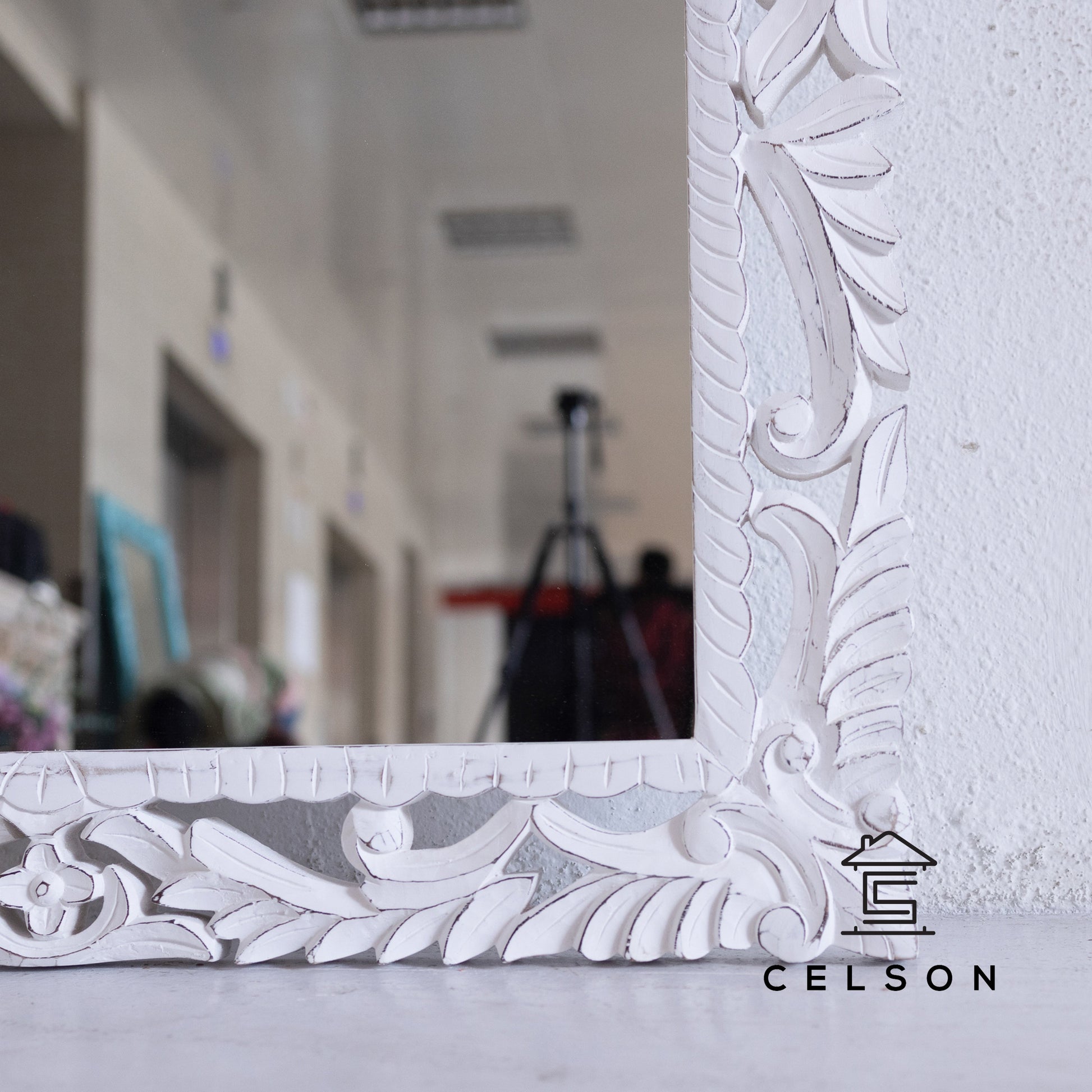 Simmi Carved White Mirror
