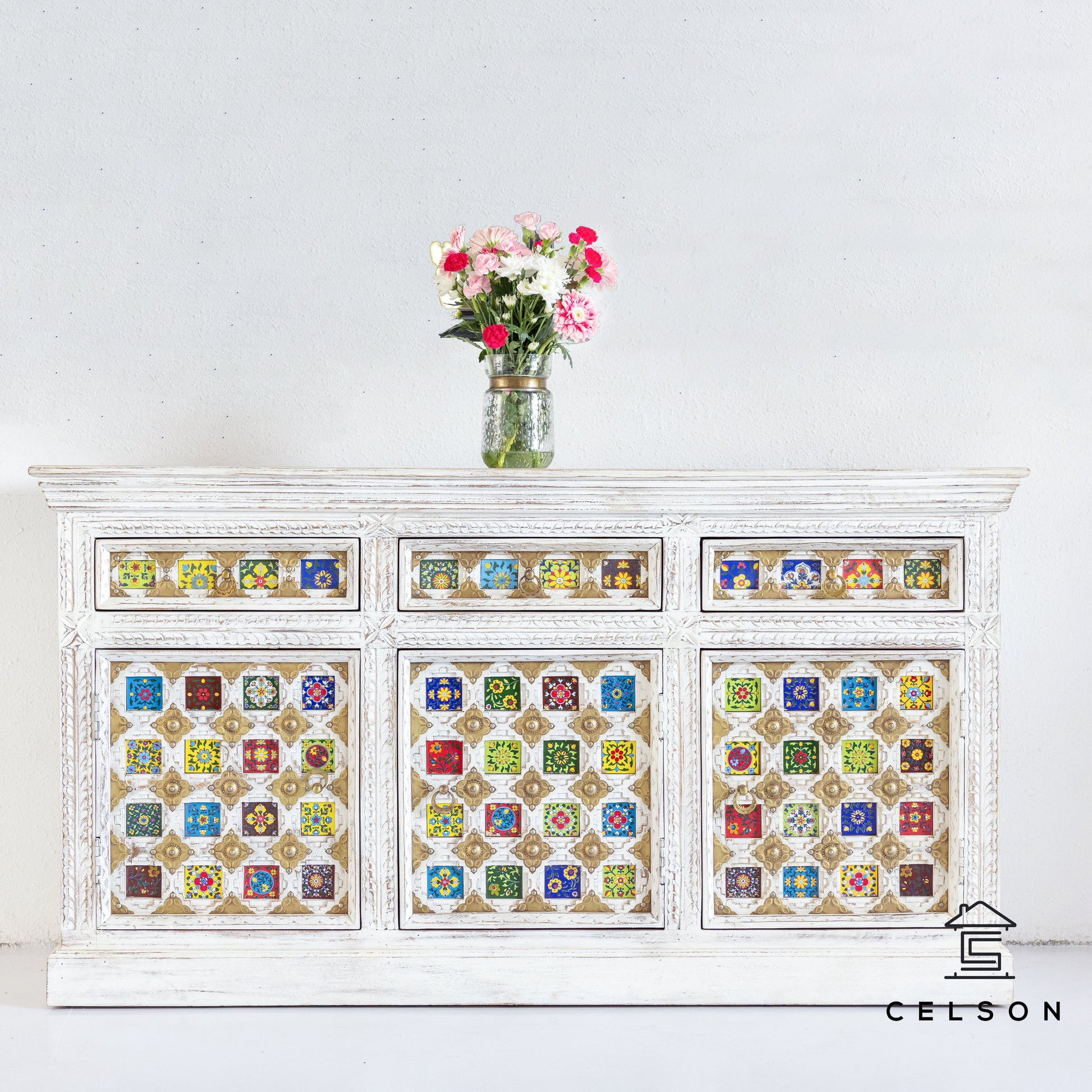 Savitha Hand Carved Wooden Sideboard