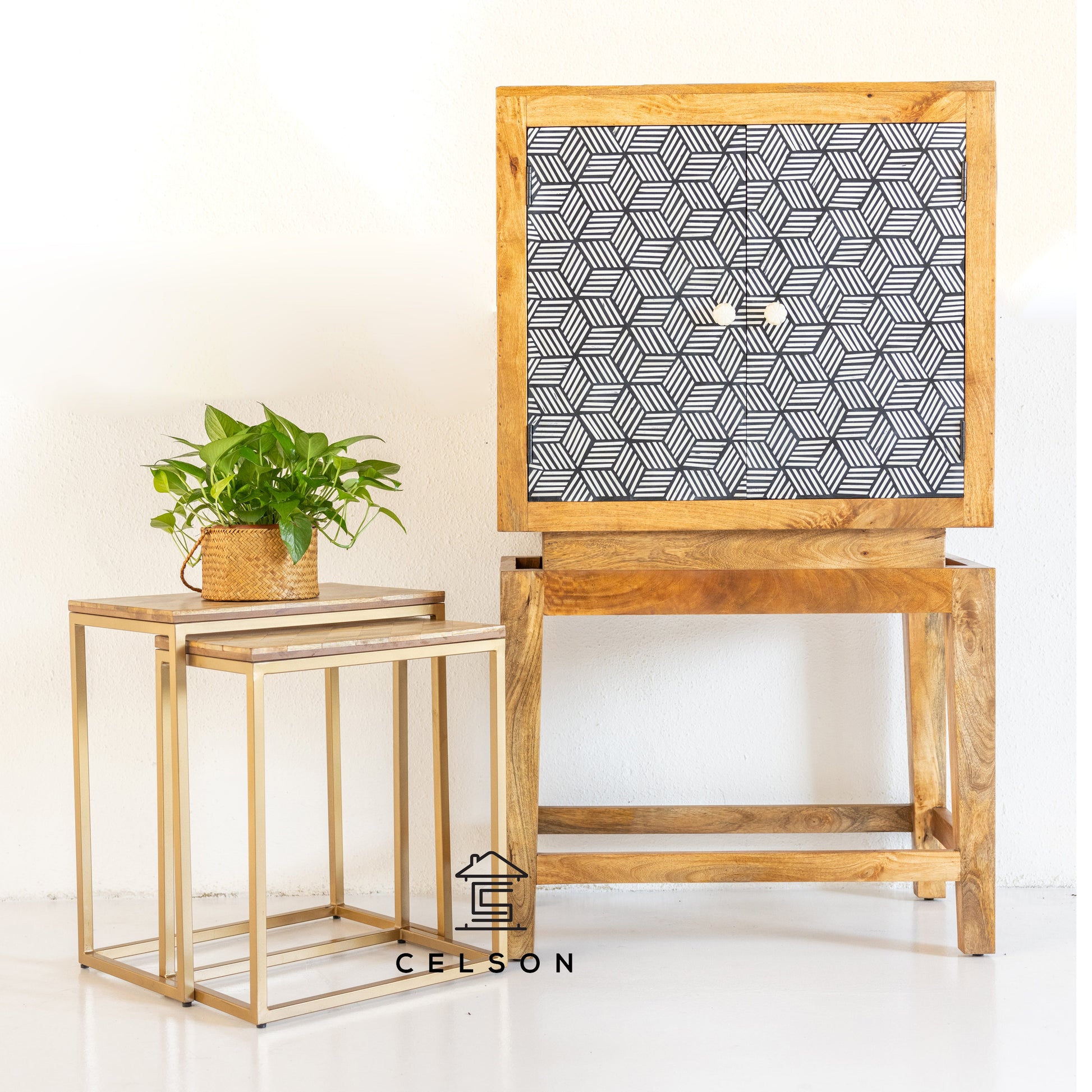 Toby Bone Inlay Bar Cabinet