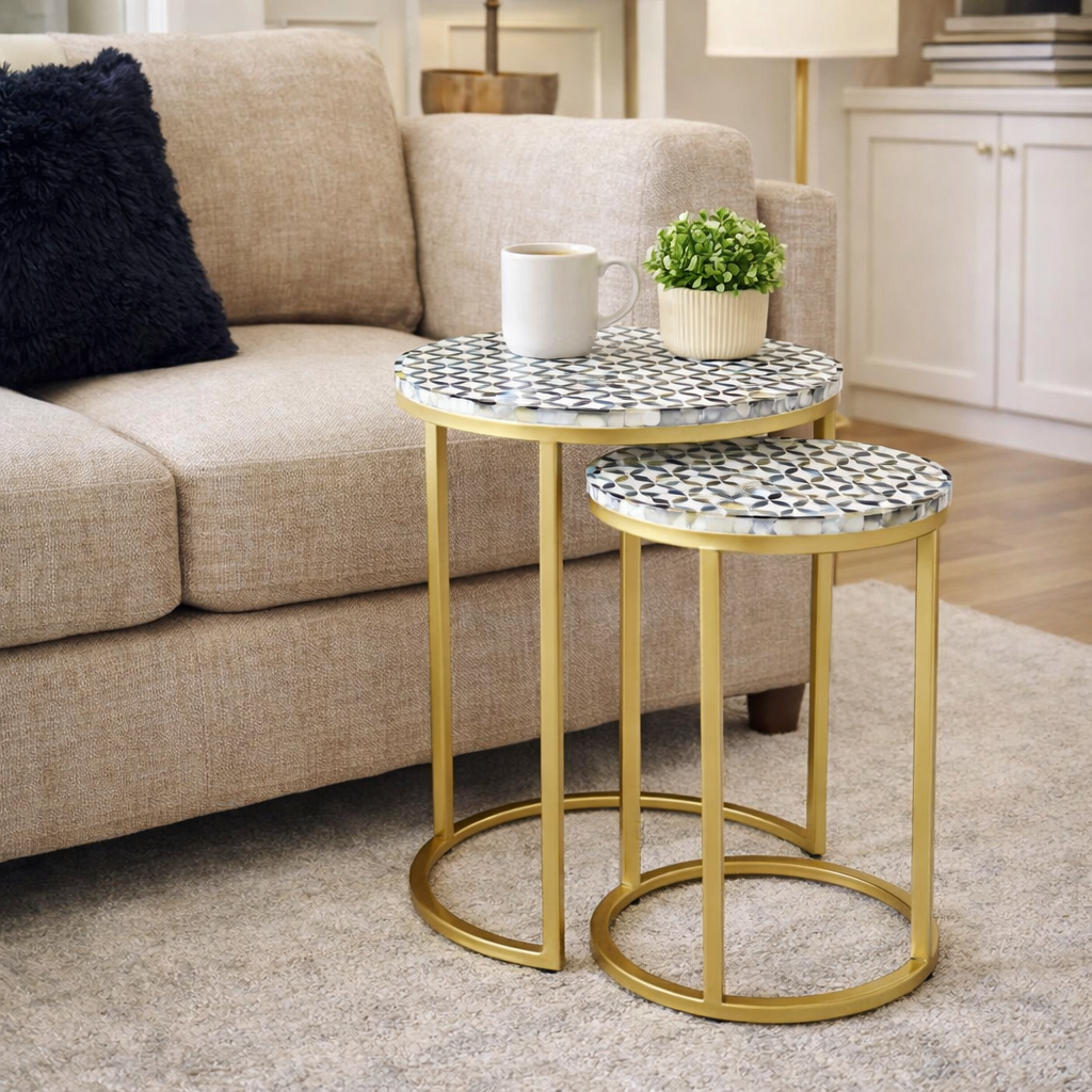 Miranda Mother of Pearl Inlay Nesting Table