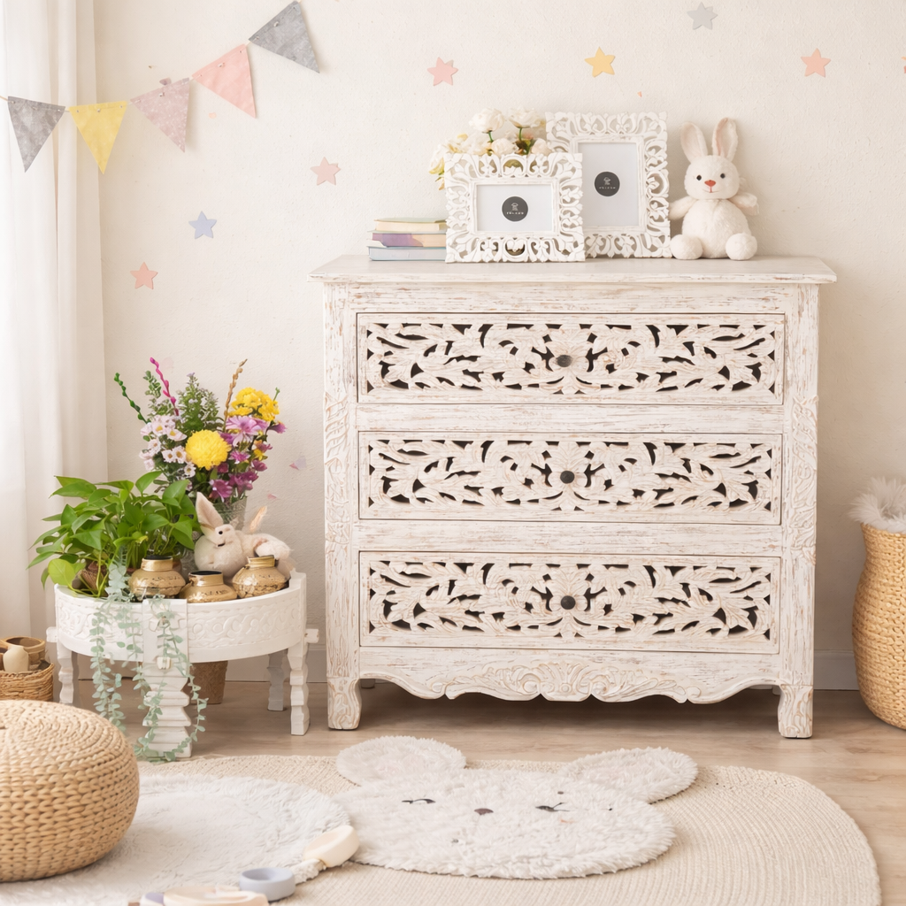 Farrell Carved Wooden Chest of Drawer