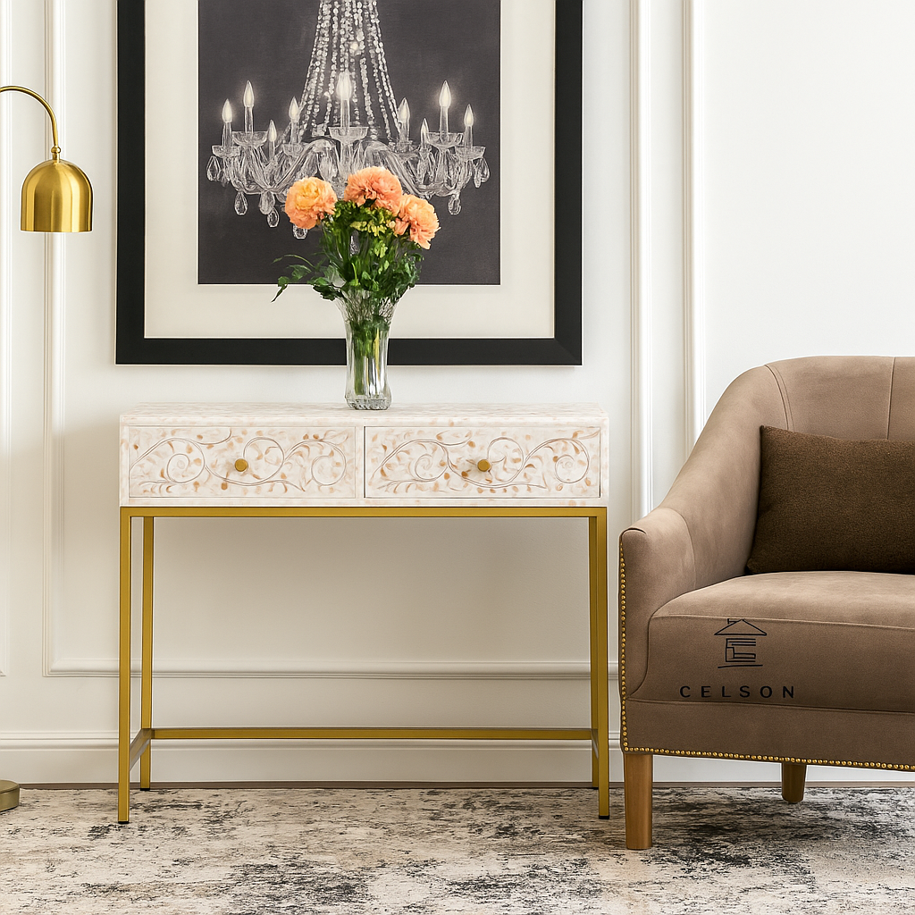 Gloria Mother of Pearl Inlay Console Table