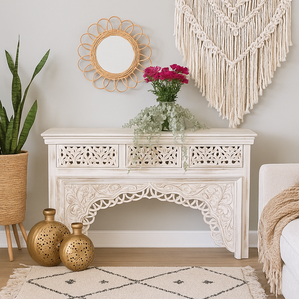 Amari Hand Carved Wooden Console Table