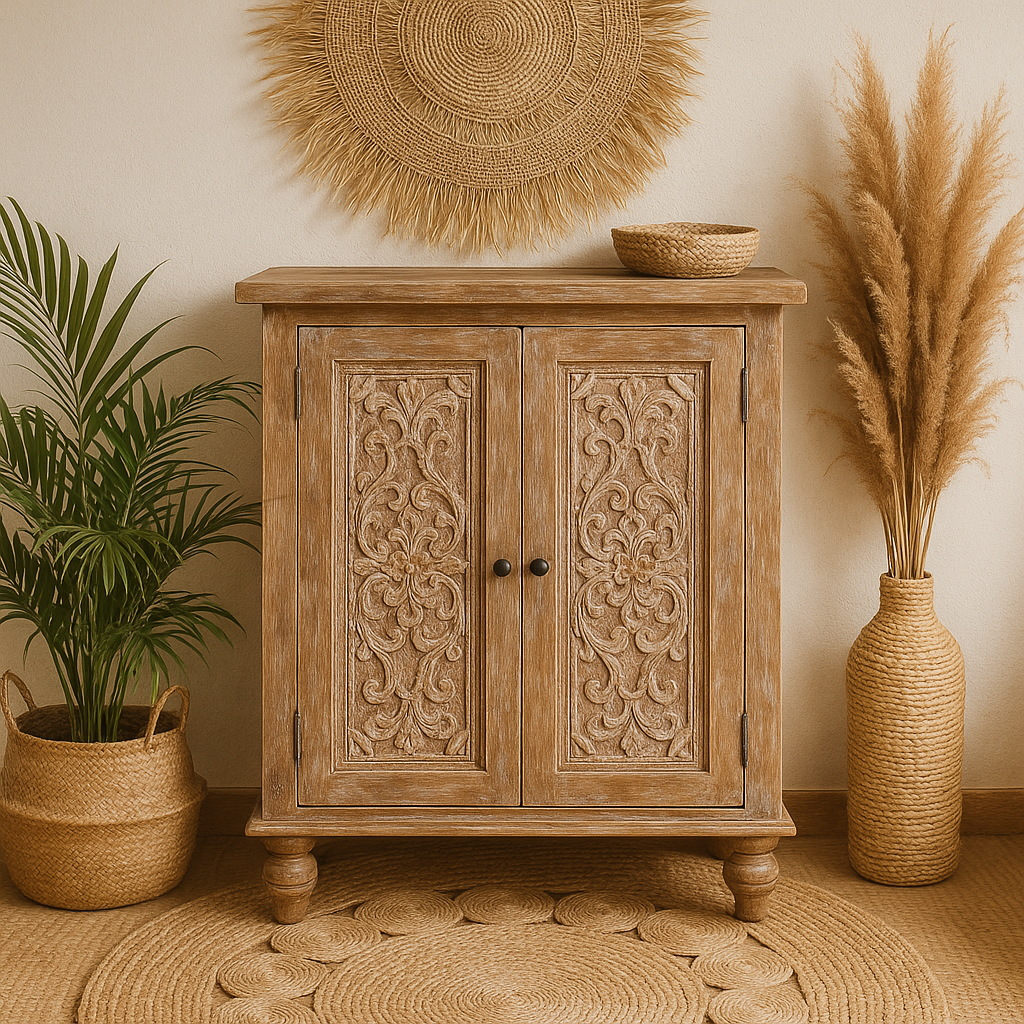 Kristen Hand Carved Wooden Shoe Cabinet