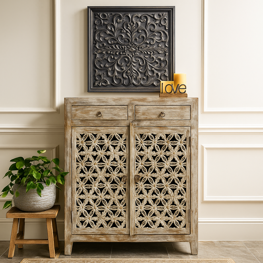 Nico Hand Carved Wooden Shoe Cabinet