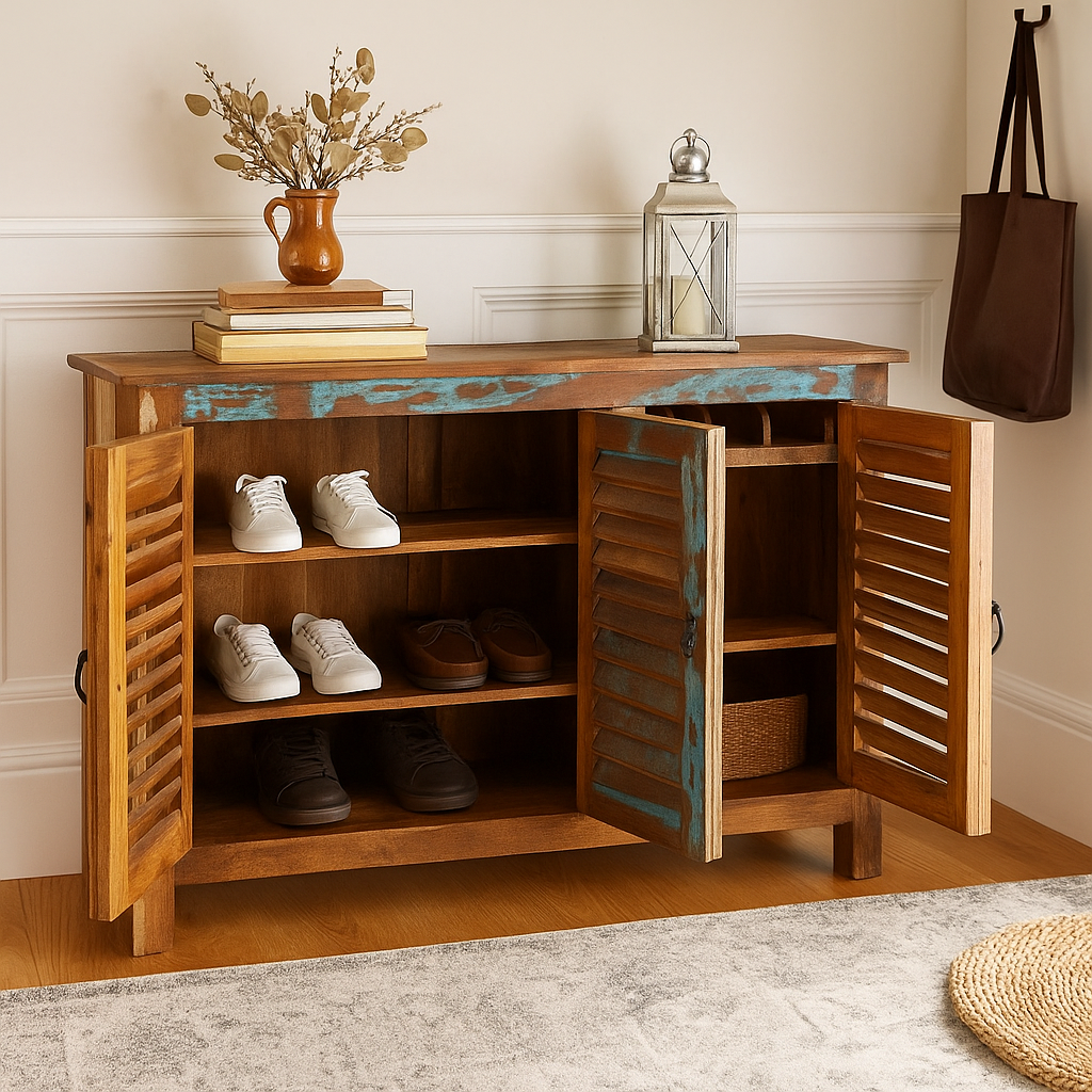 Mika Hand Carved Wooden Shoe Cabinet
