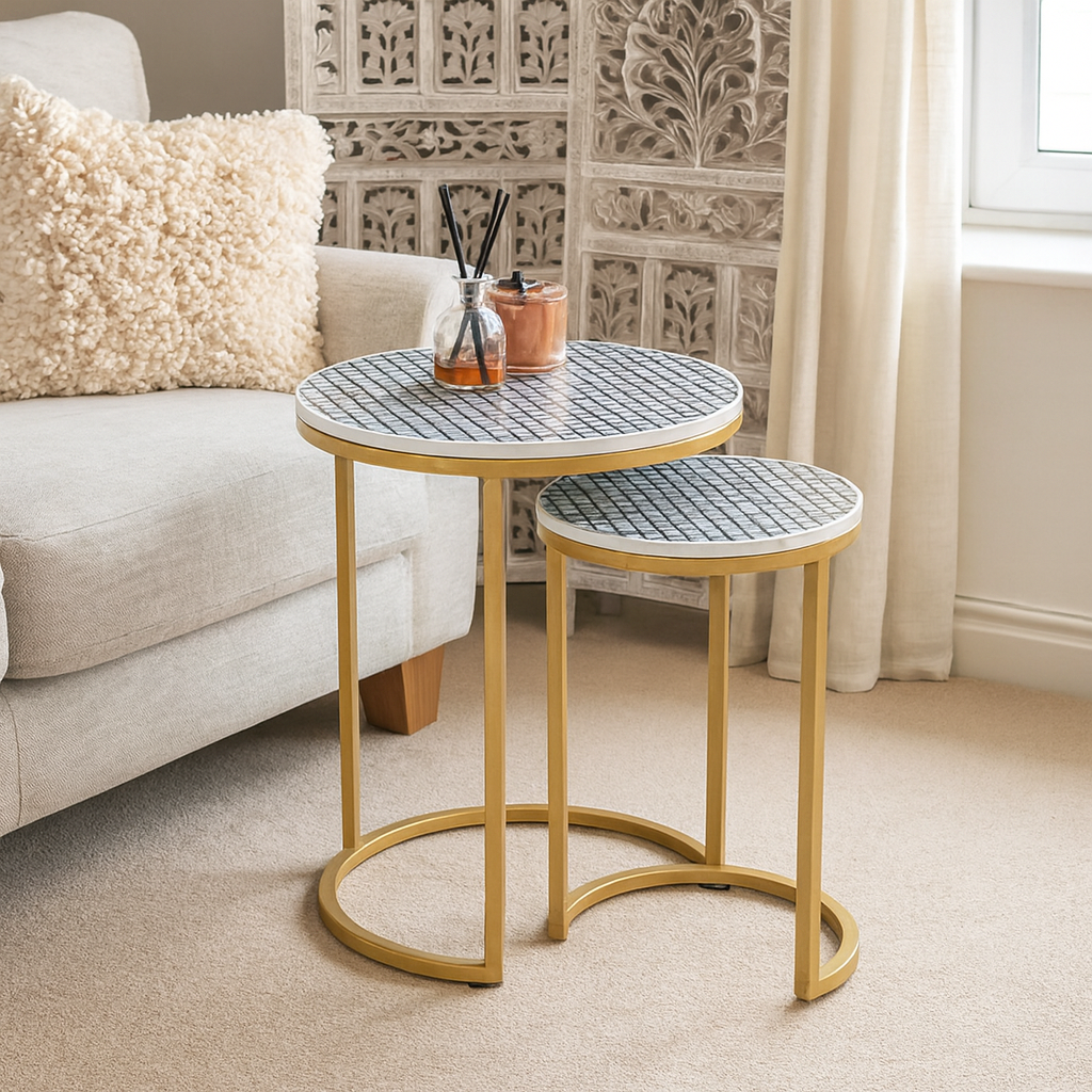 Jaya Mother of Pearl Inlay Nesting Table Set